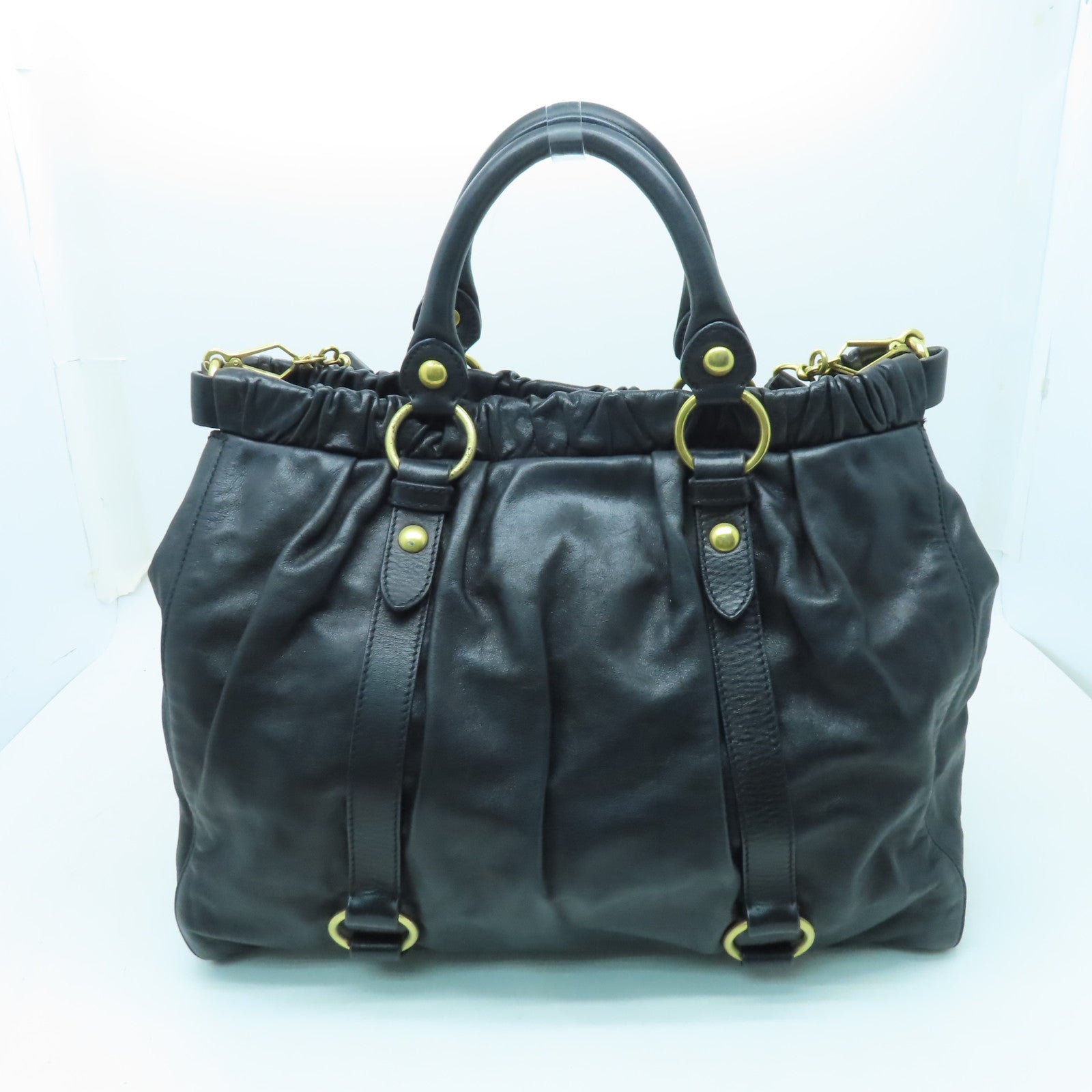 Miu Miu 牛皮皮革2 Way Shoulder金扣手挽肩背兩用袋黑色