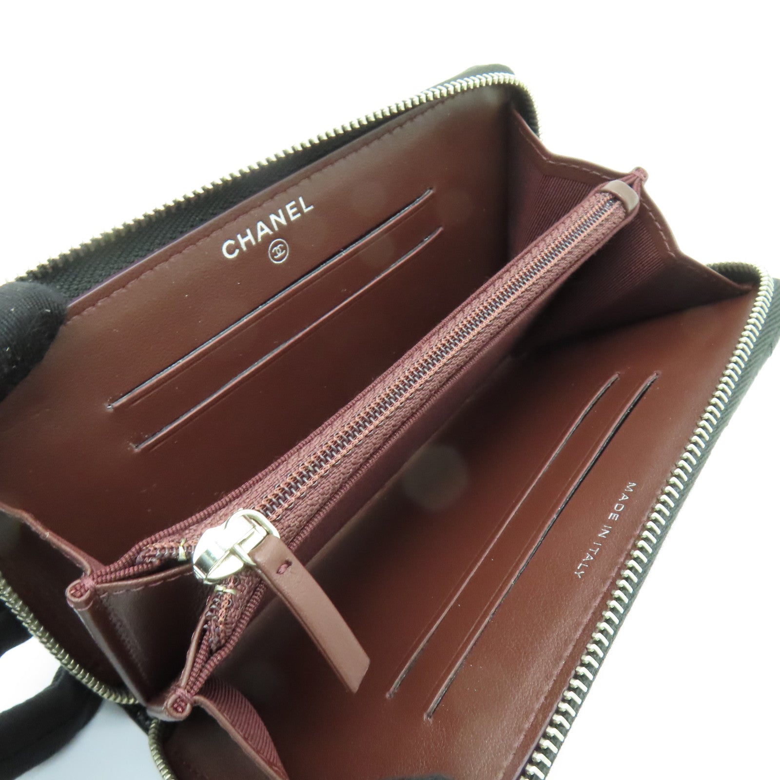 CHANEL 斜紋Caviar皮革Wallet銀扣長錢包黑色