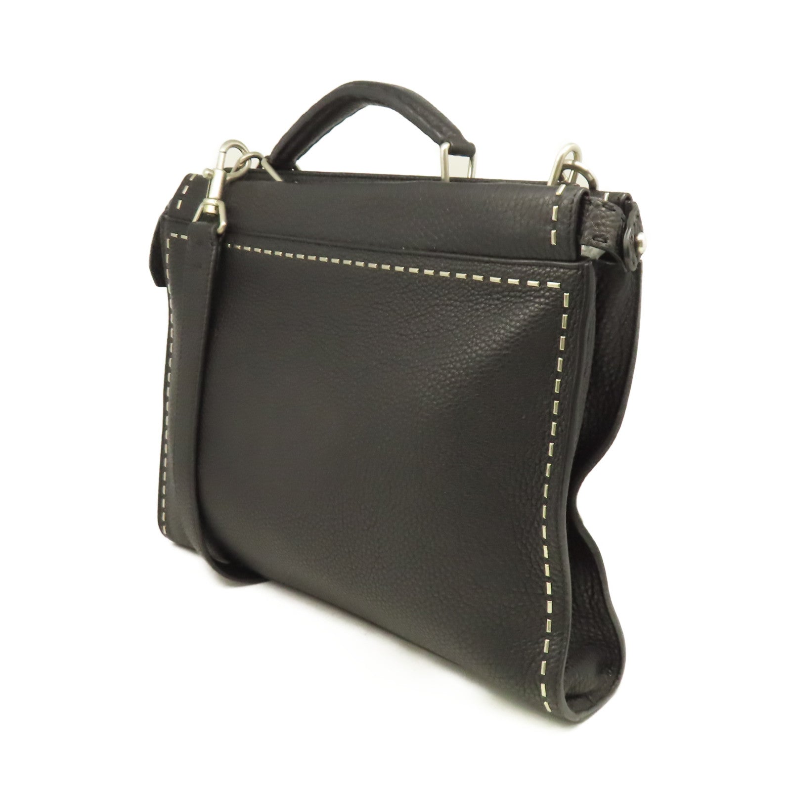 FENDI 牛皮皮革Peekaboo Bag銀扣手挽肩背兩用袋/公事包黑色
