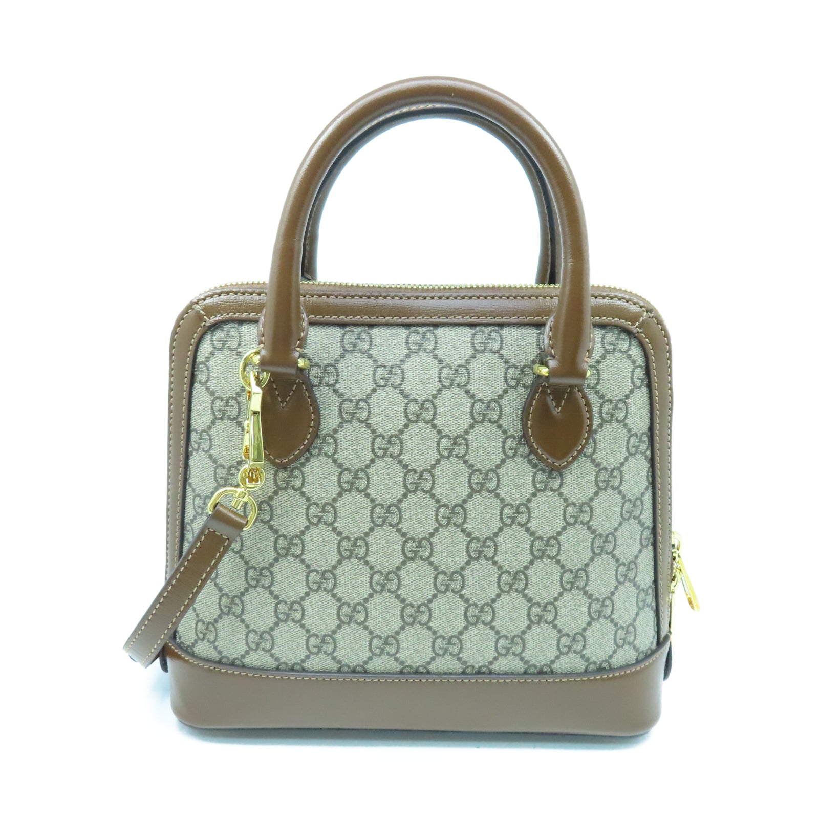 GUCCI 塗層帆布Horsebit 1955 Small金扣手挽肩背兩用袋棕色