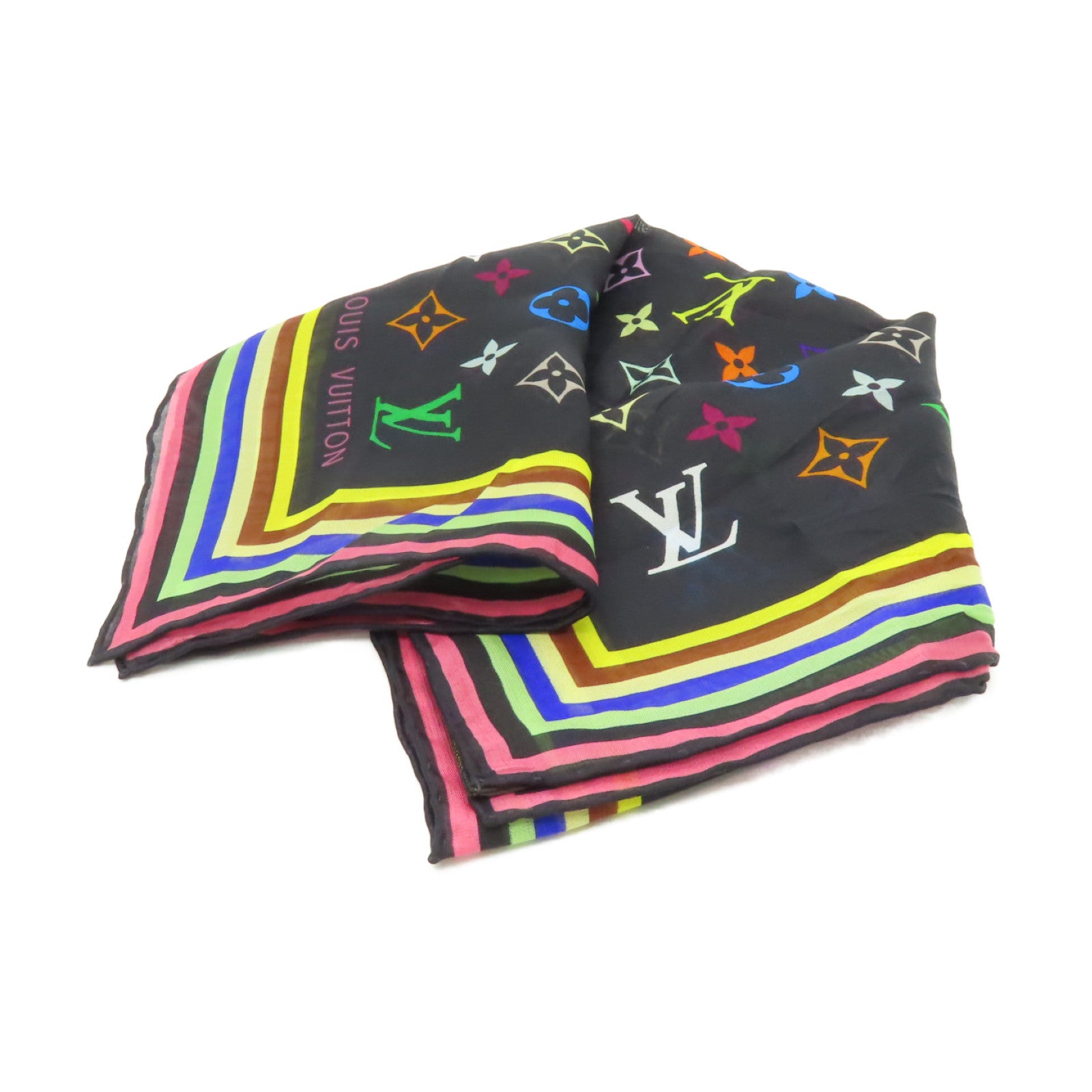 LOUIS VUITTON 絲質Scarf絲巾黒色/彩色