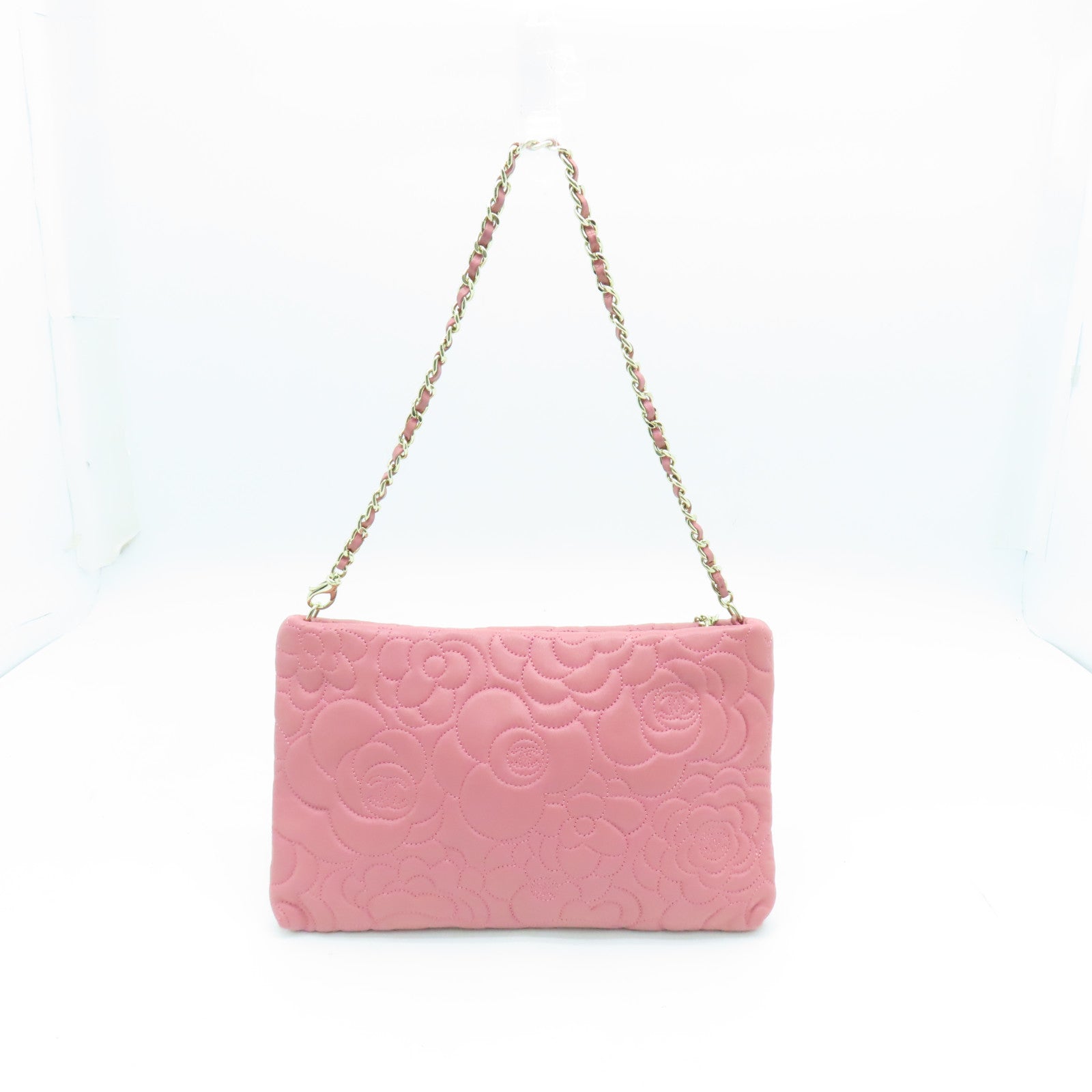 CHANEL sheepskin leather Chain Shoulder Bag gold buckle chain shoulder bag pink