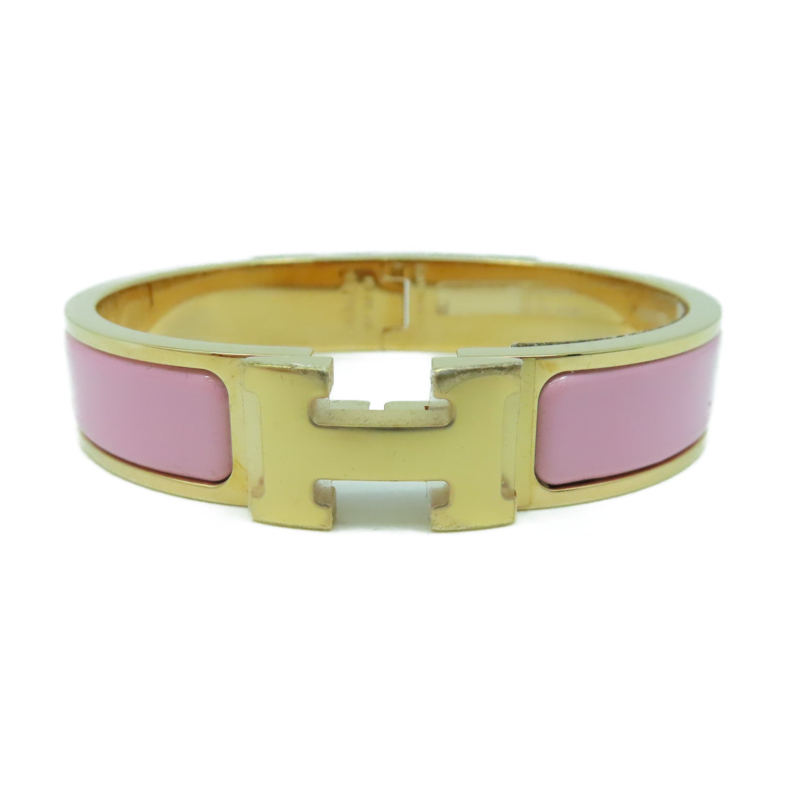 HERMES 金屬H Bangle金扣手鐲粉紅色/金色