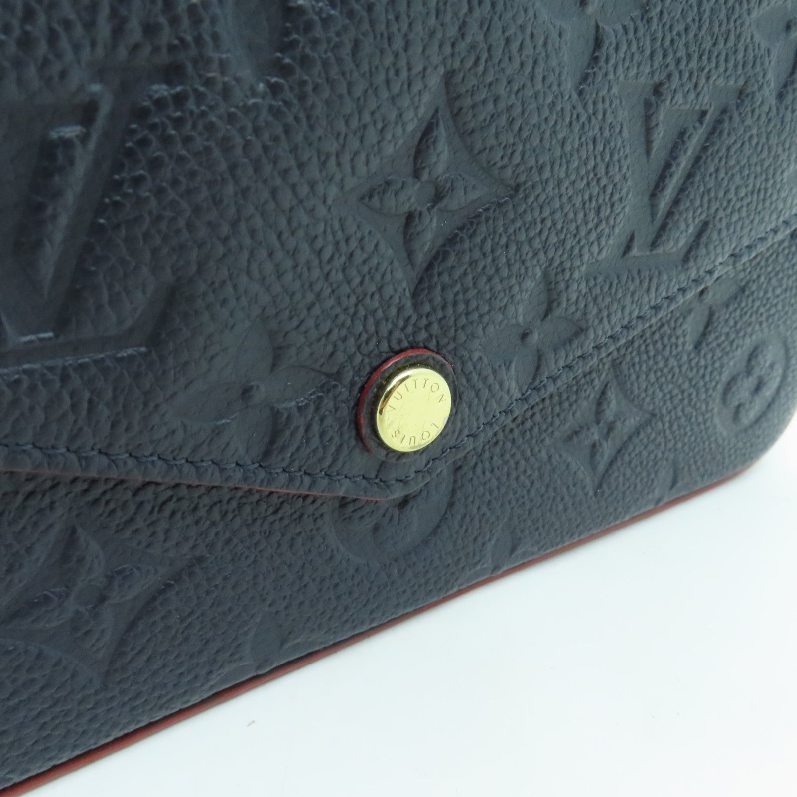 LOUIS VUITTON Monogram Empreinte Pochette Felicie金扣鏈帶肩背袋深藍色