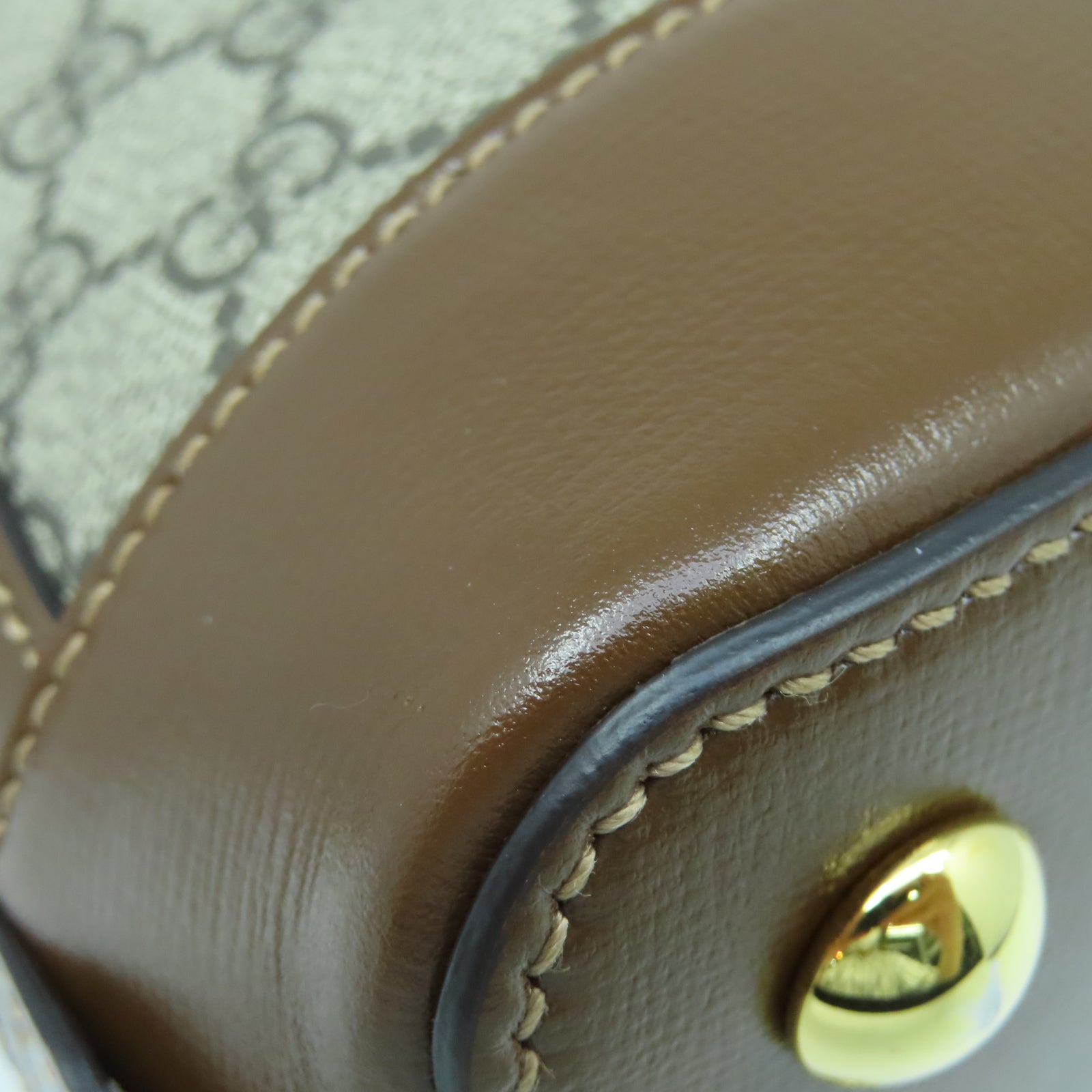 GUCCI 塗層帆布Horsebit 1955 Small金扣手挽肩背兩用袋棕色