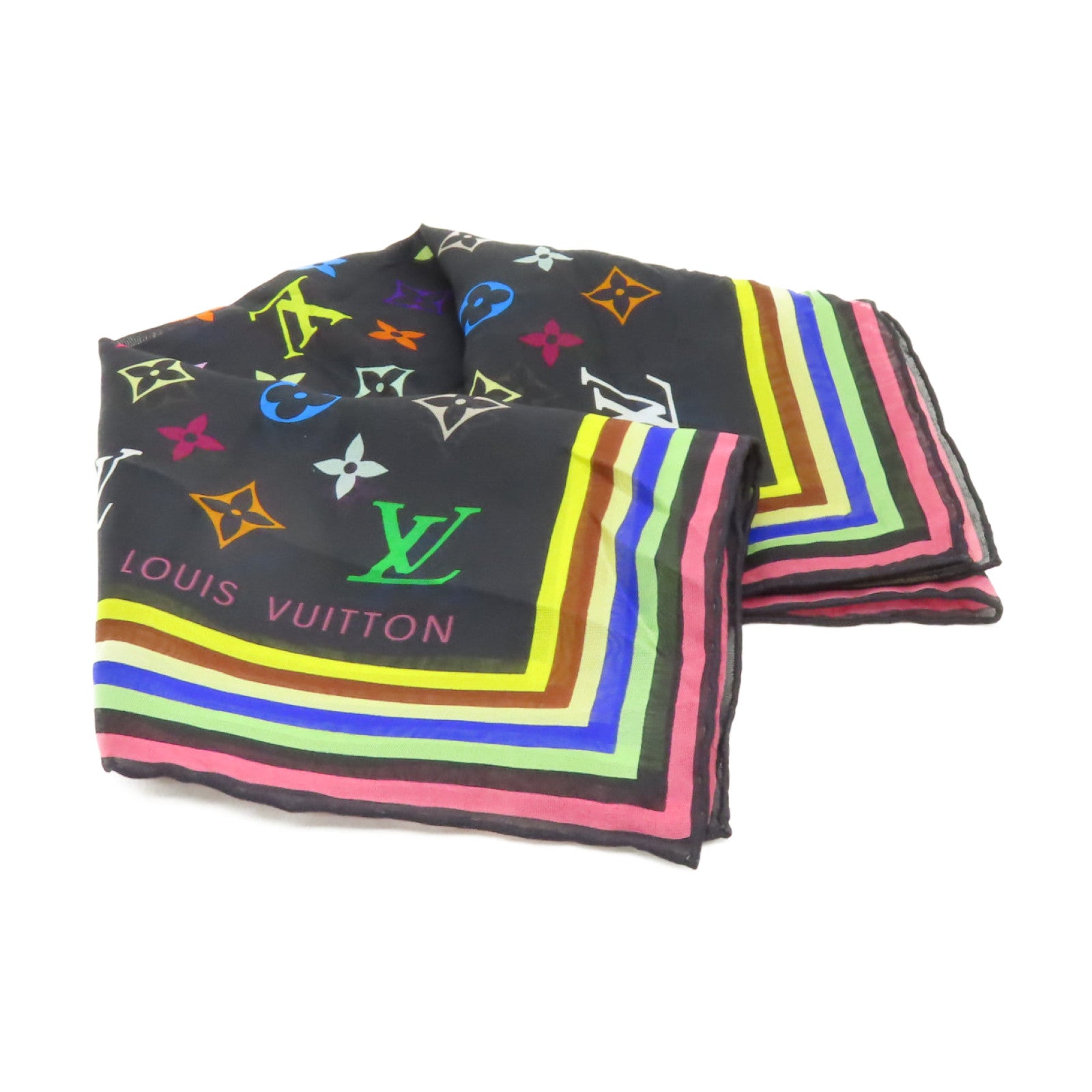 LOUIS VUITTON 絲質Scarf絲巾黒色/彩色