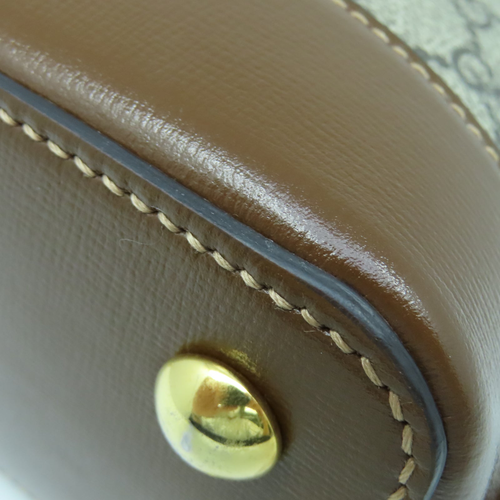 GUCCI 塗層帆布Horsebit 1955 Small金扣手挽肩背兩用袋棕色