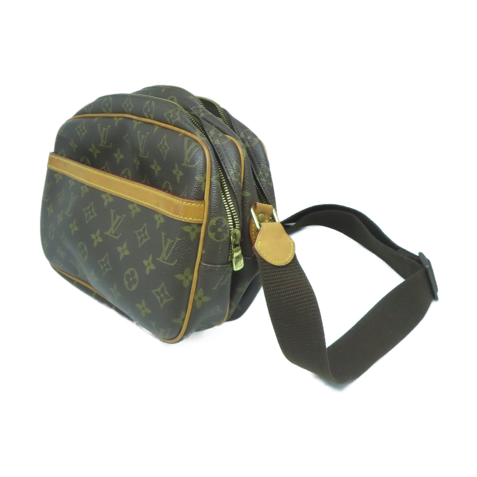 LOUIS VUITTON Monogram Reporter PM金扣肩背袋啡色