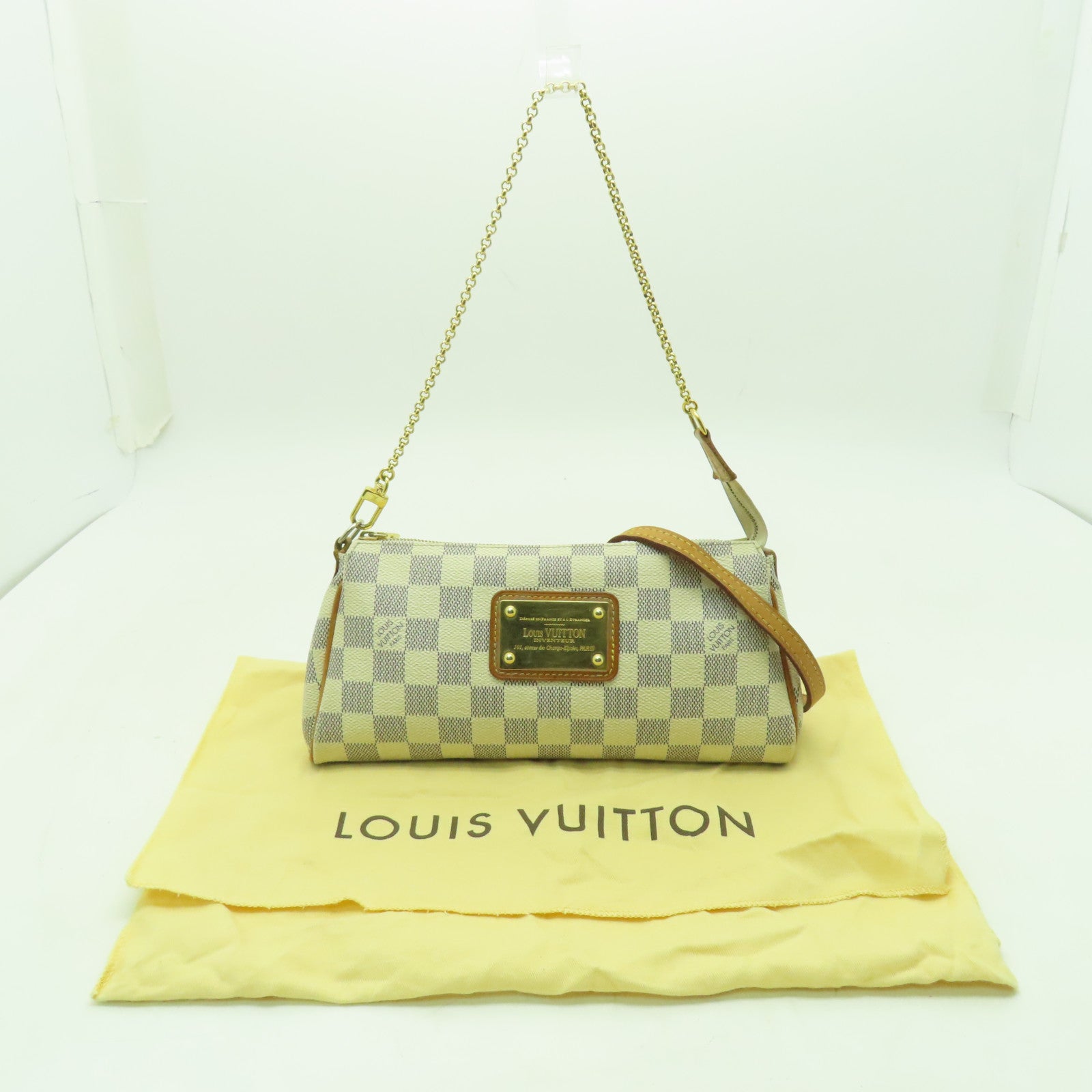 LOUIS VUITTON Damier Azur Eva金扣手挽肩背兩用袋白色