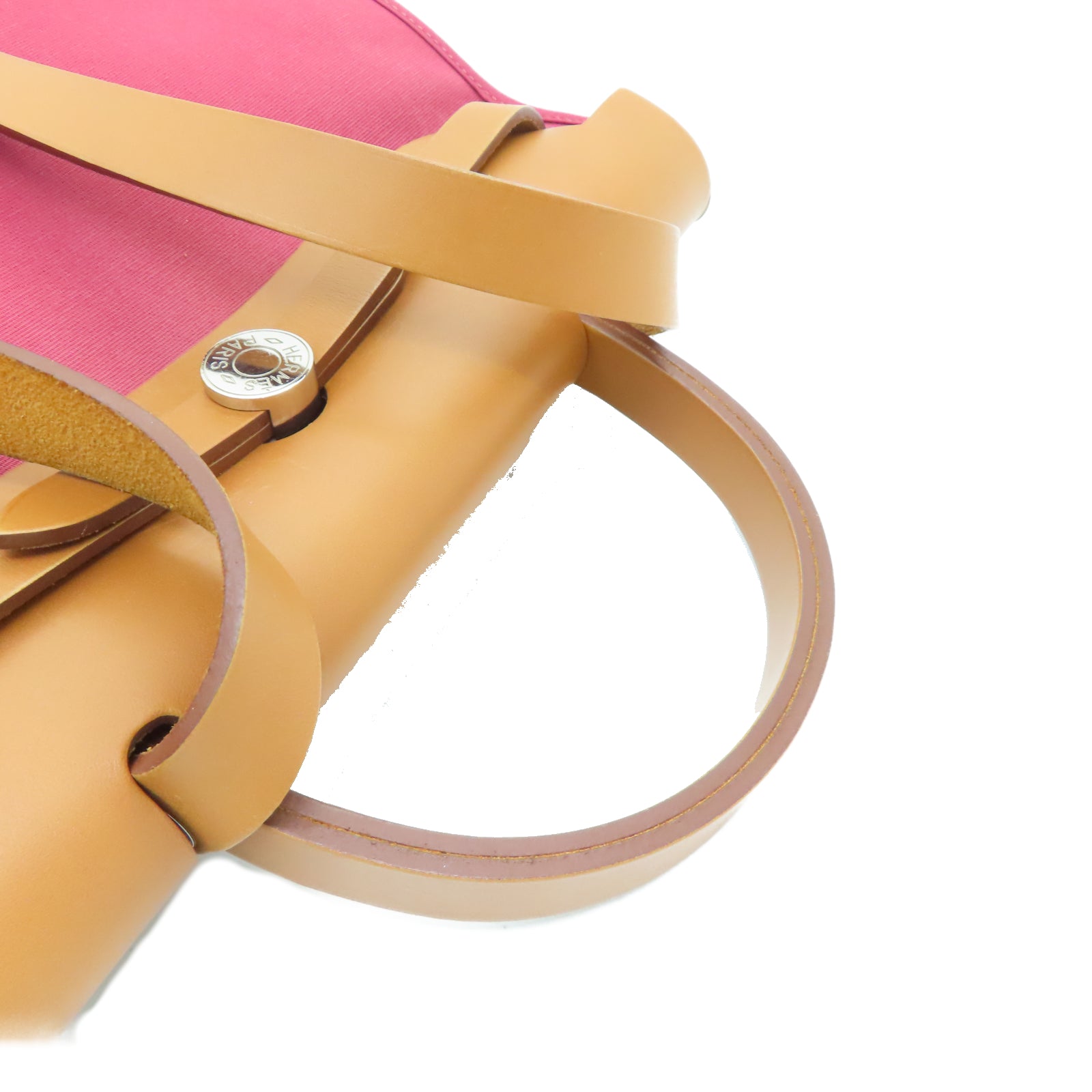 HERMES Toile皮革Herbag PM银扣手挽肩背两用袋宝石红色