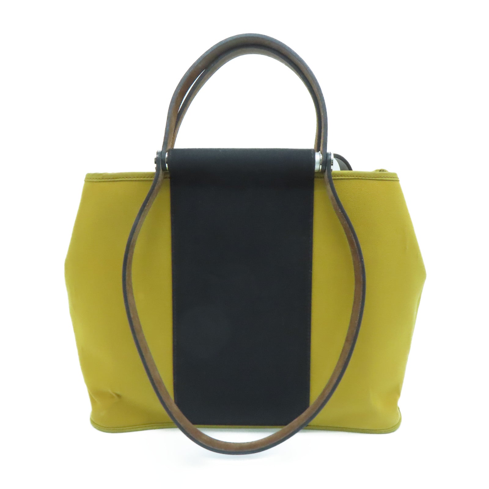 HERMES Canvas Cabag Silver Buckle Handle Shoulder Bag Black/Mustard