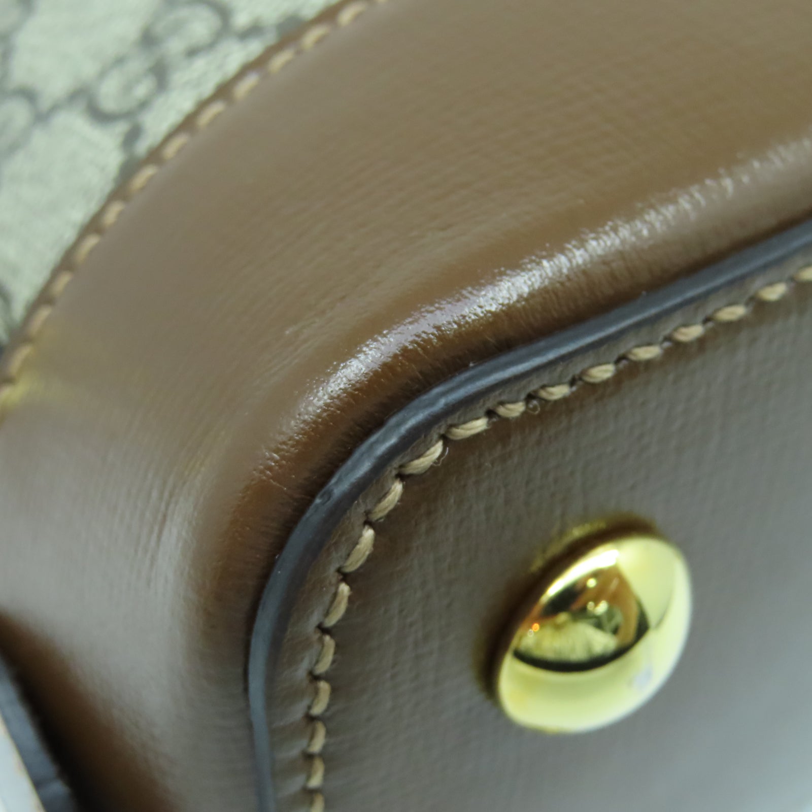 GUCCI 塗層帆布Horsebit 1955 Small金扣手挽肩背兩用袋棕色
