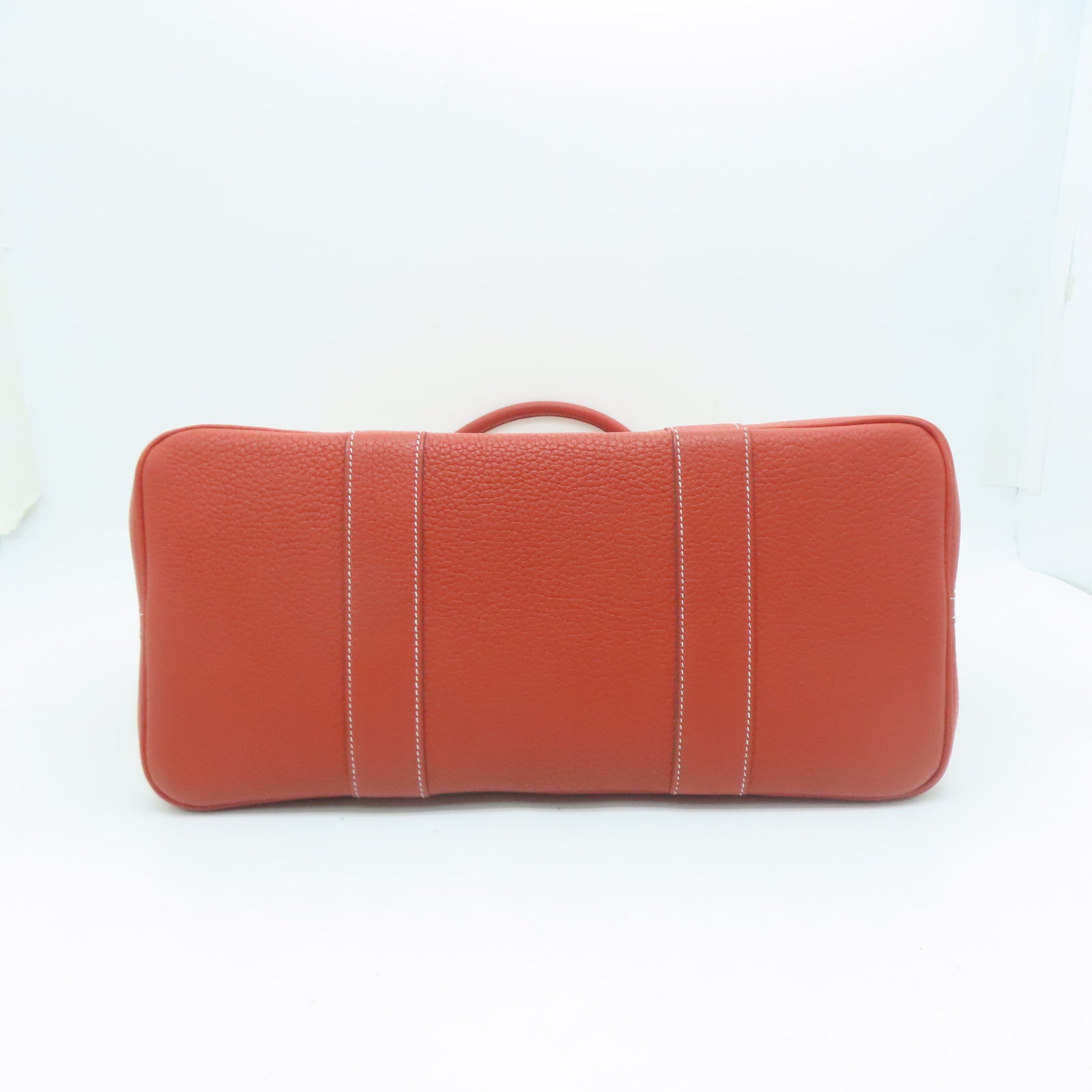 HERMES 【激減優惠】帆布GardenParty PM銀扣手挽袋橙紅色