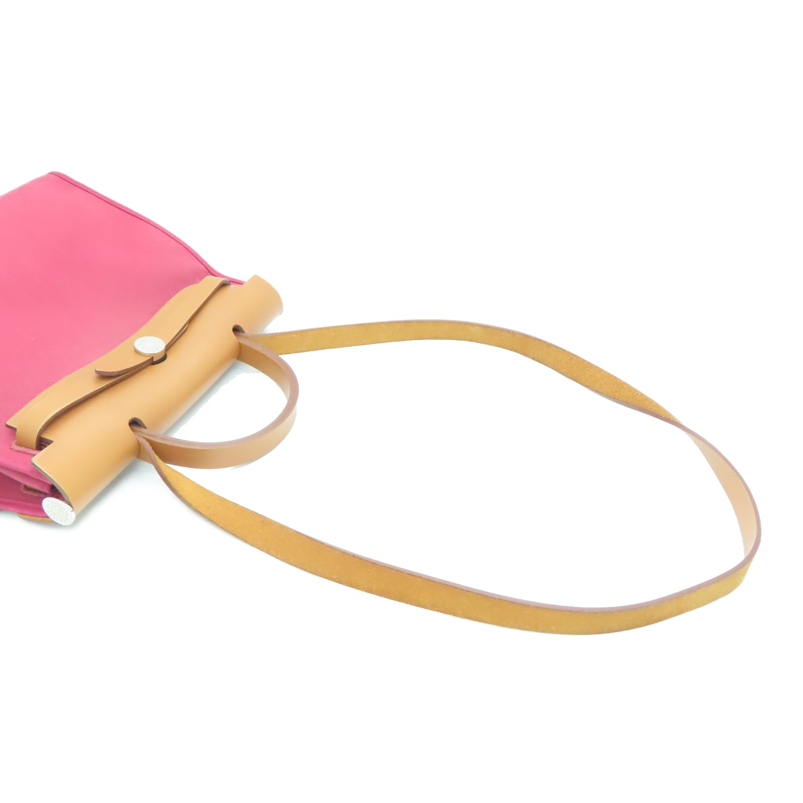 HERMES Toile皮革Herbag PM银扣手挽肩背两用袋宝石红色