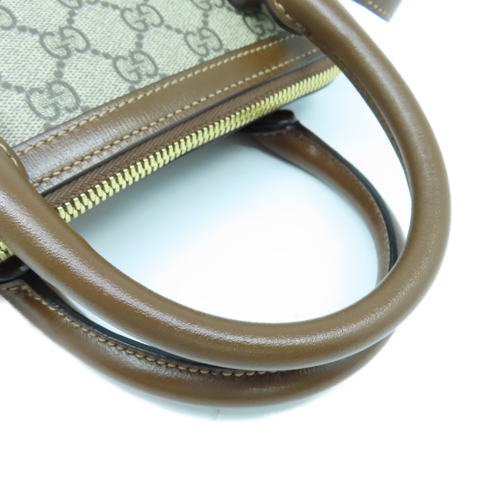 GUCCI 塗層帆布Horsebit 1955 Small金扣手挽肩背兩用袋棕色