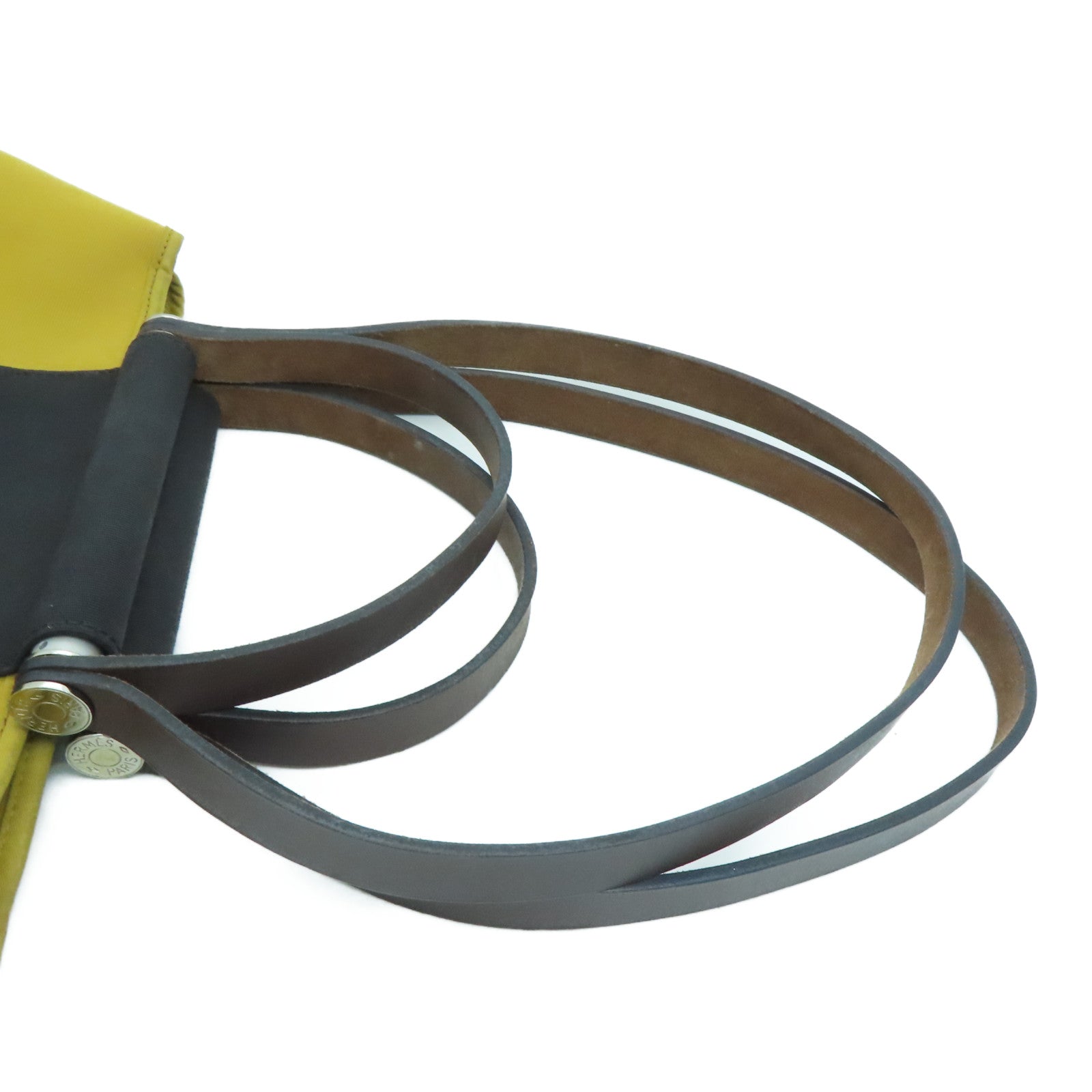 HERMES Canvas Cabag Silver Buckle Handle Shoulder Bag Black/Mustard