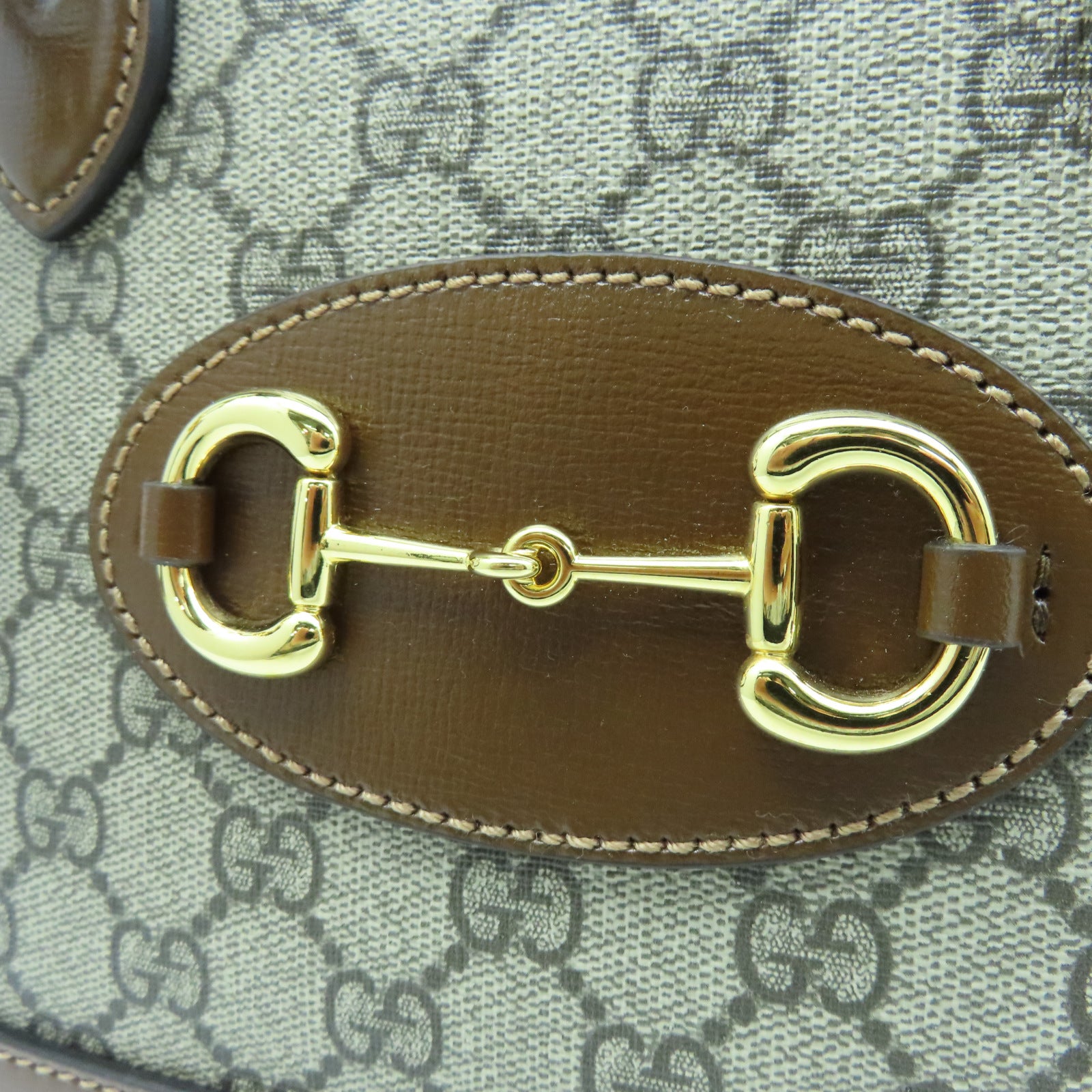 GUCCI 塗層帆布Horsebit 1955 Small金扣手挽肩背兩用袋棕色