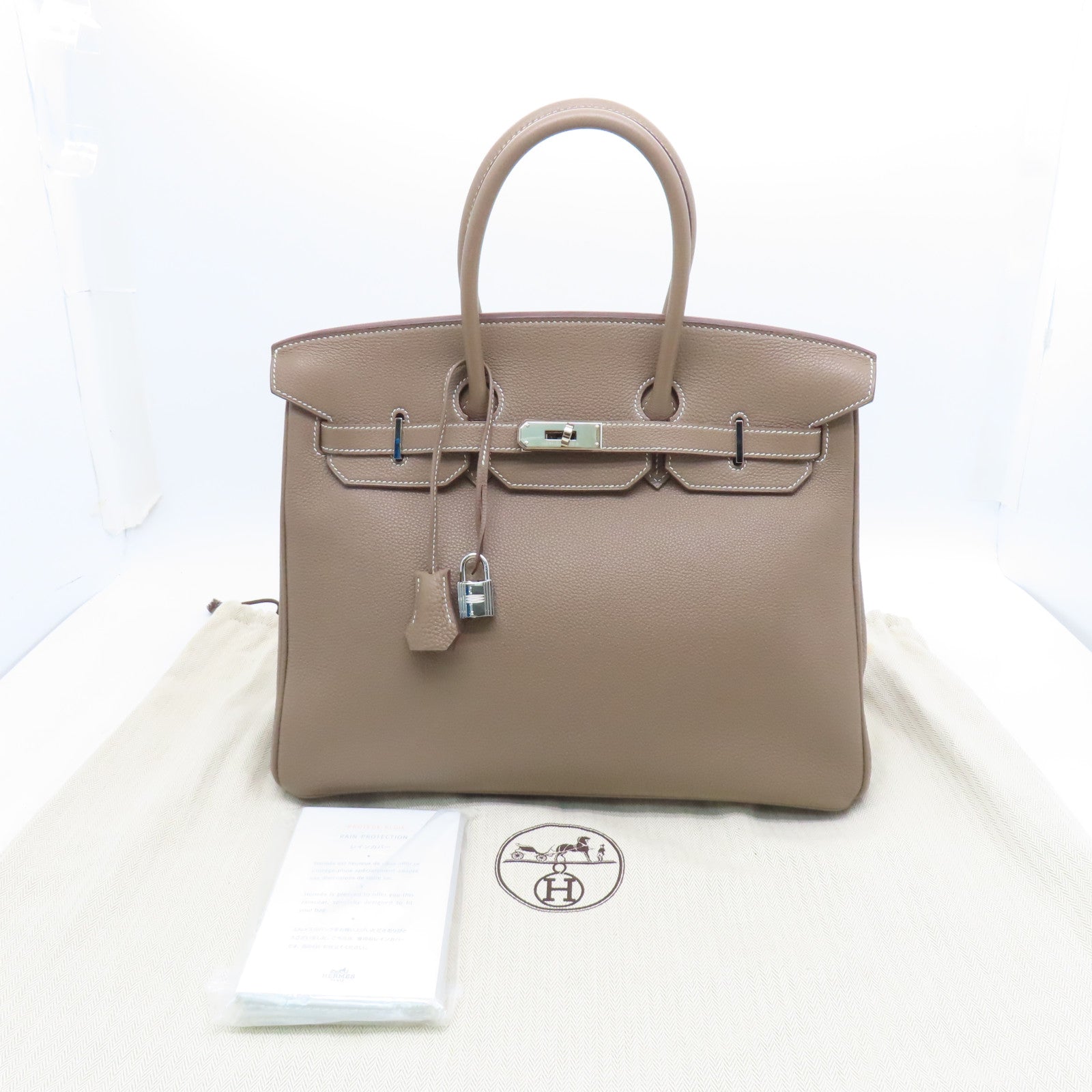 HERMES Clemence皮革Birkin 35銀扣手挽袋灰色