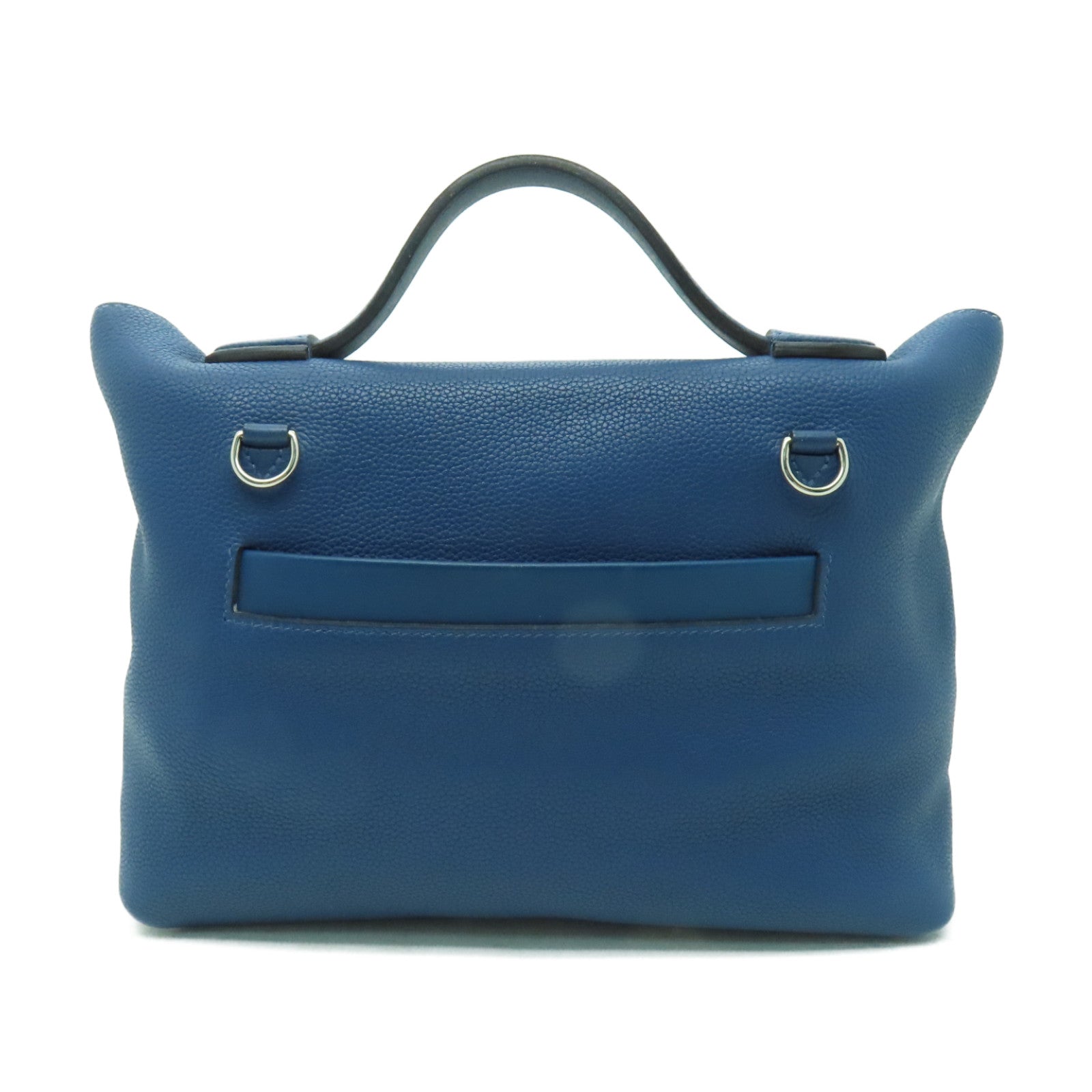HERMES Clemence皮革24/24 29CM銀扣手挽肩背兩用袋深藍色