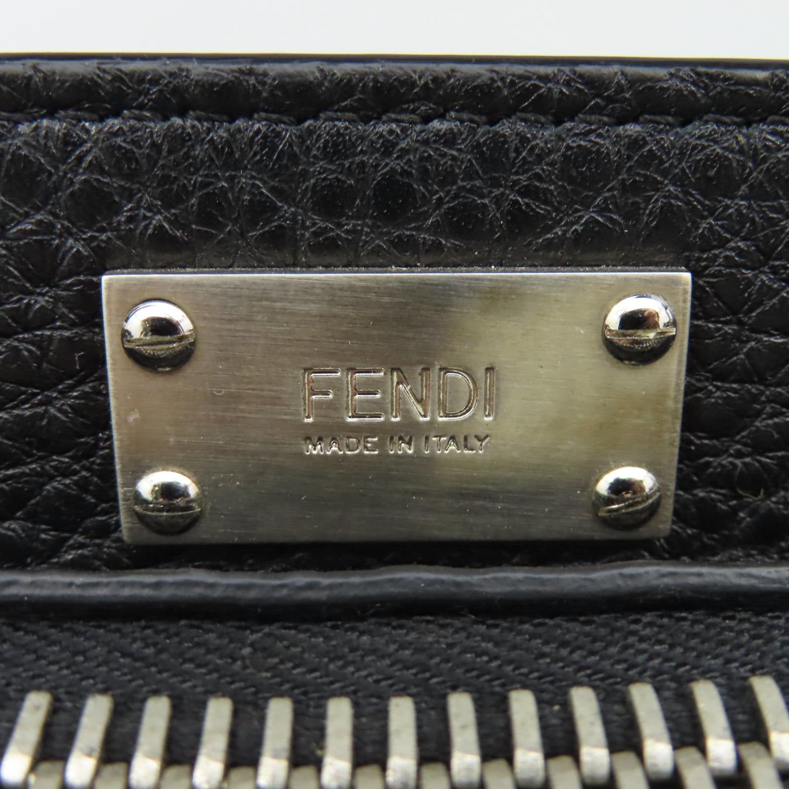 FENDI 牛皮皮革Peekaboo Bag銀扣手挽肩背兩用袋/公事包黑色