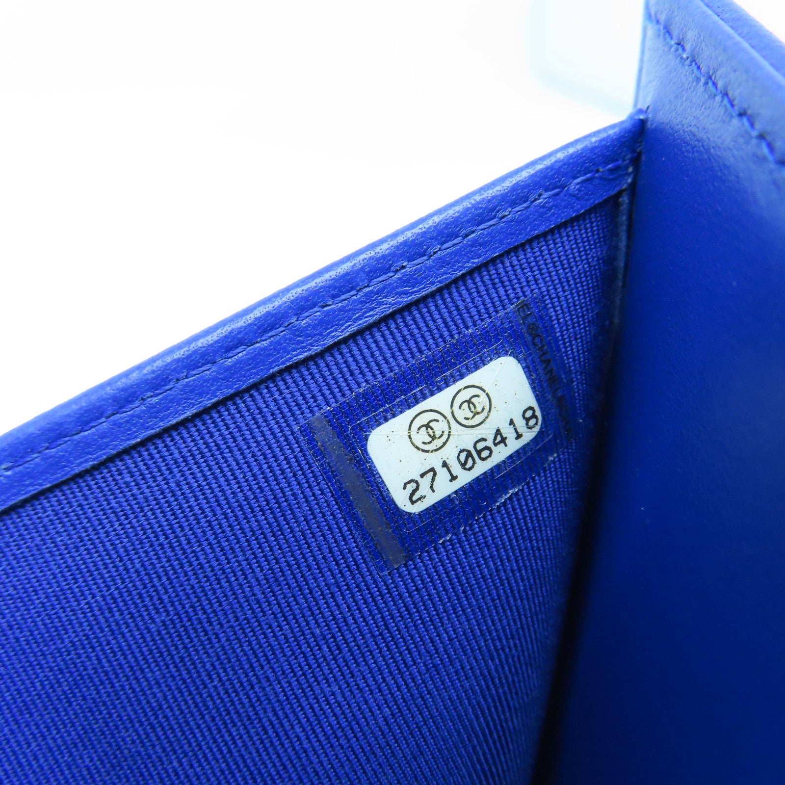 CHANEL rhombic cowhide leather Wallet silver buckle wallet blue