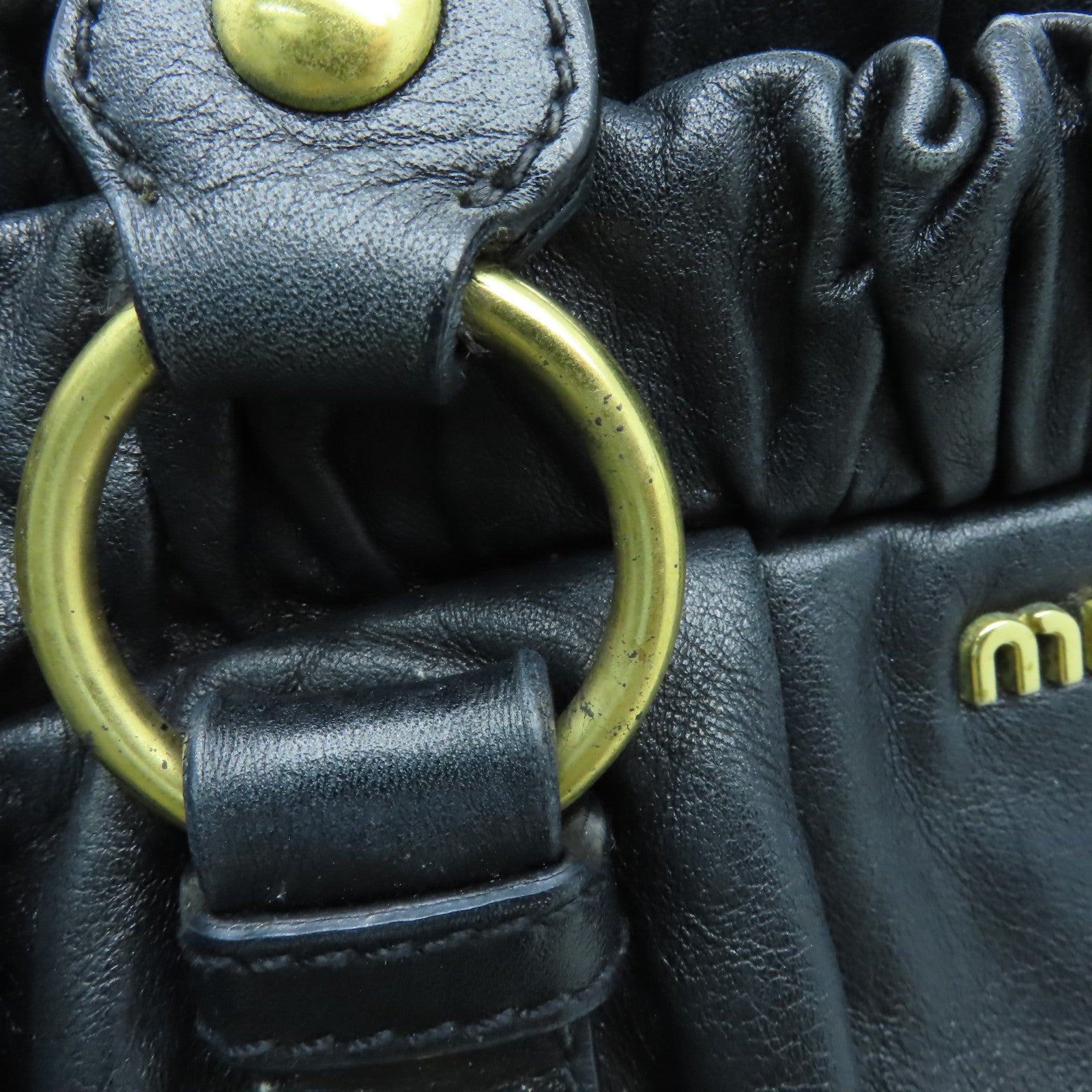 Miu Miu 牛皮皮革2 Way Shoulder金扣手挽肩背兩用袋黑色