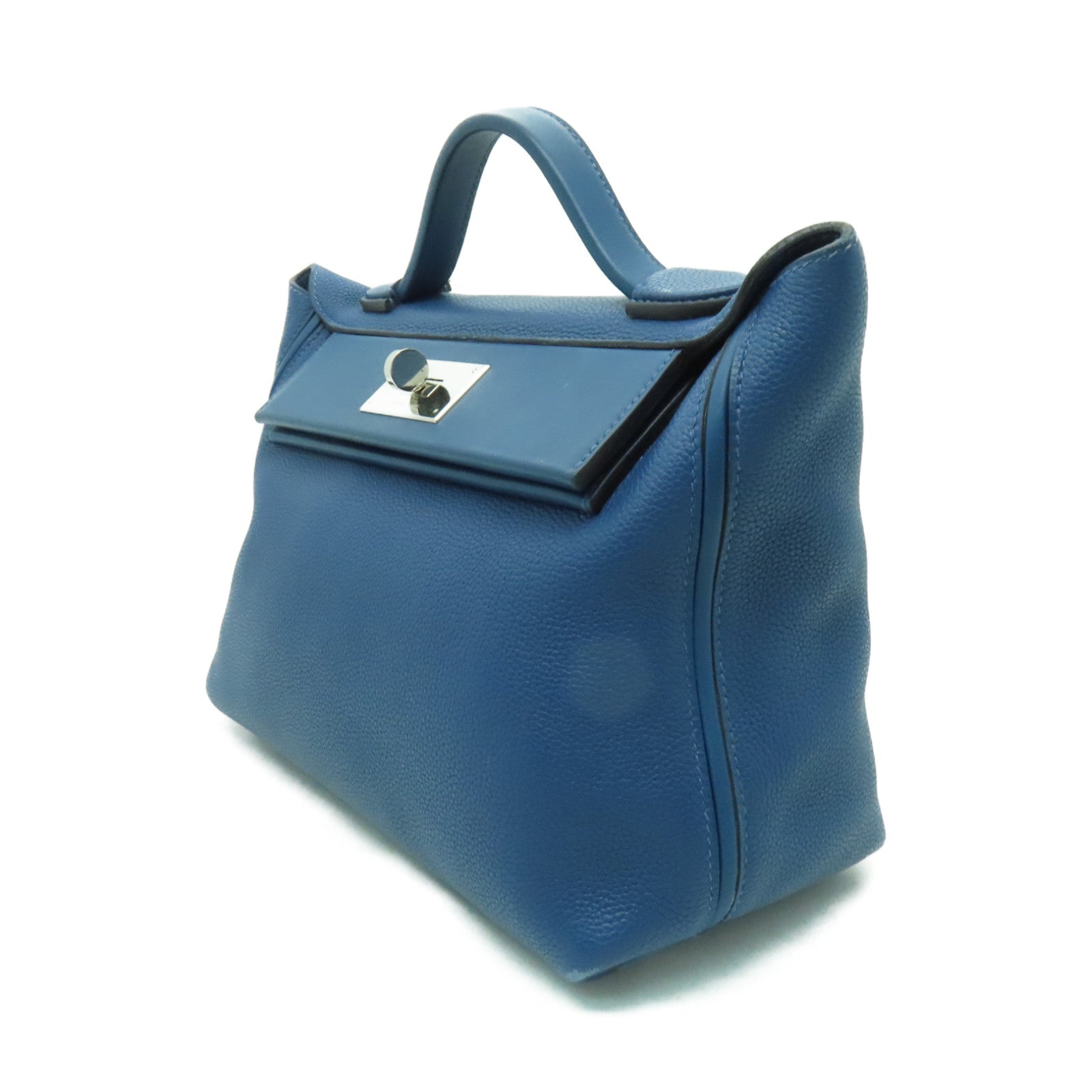 HERMES Clemence皮革24/24 29CM銀扣手挽肩背兩用袋深藍色