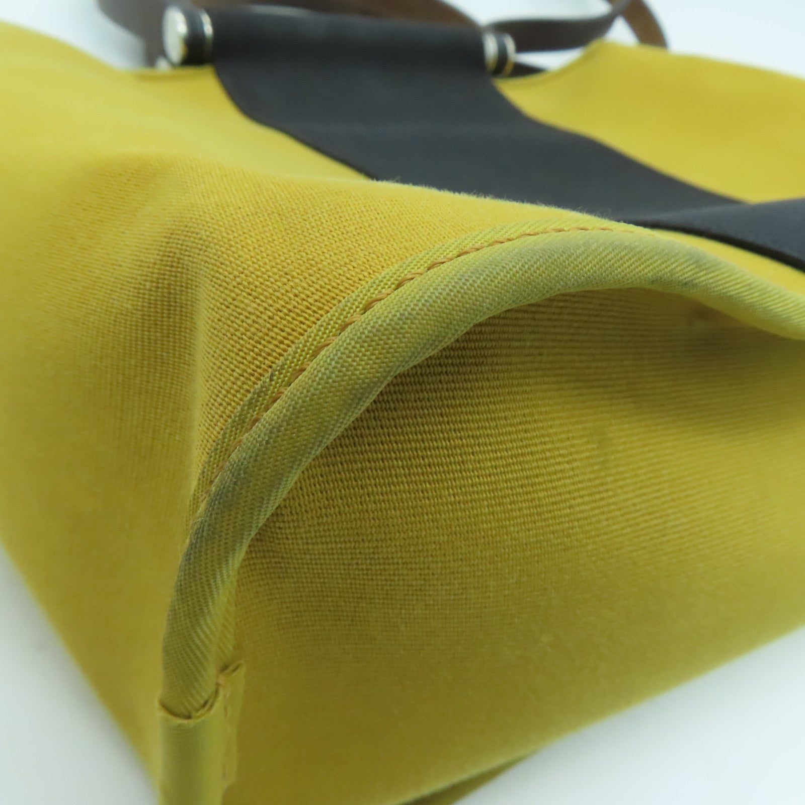 HERMES Canvas Cabag Silver Buckle Handle Shoulder Bag Black/Mustard