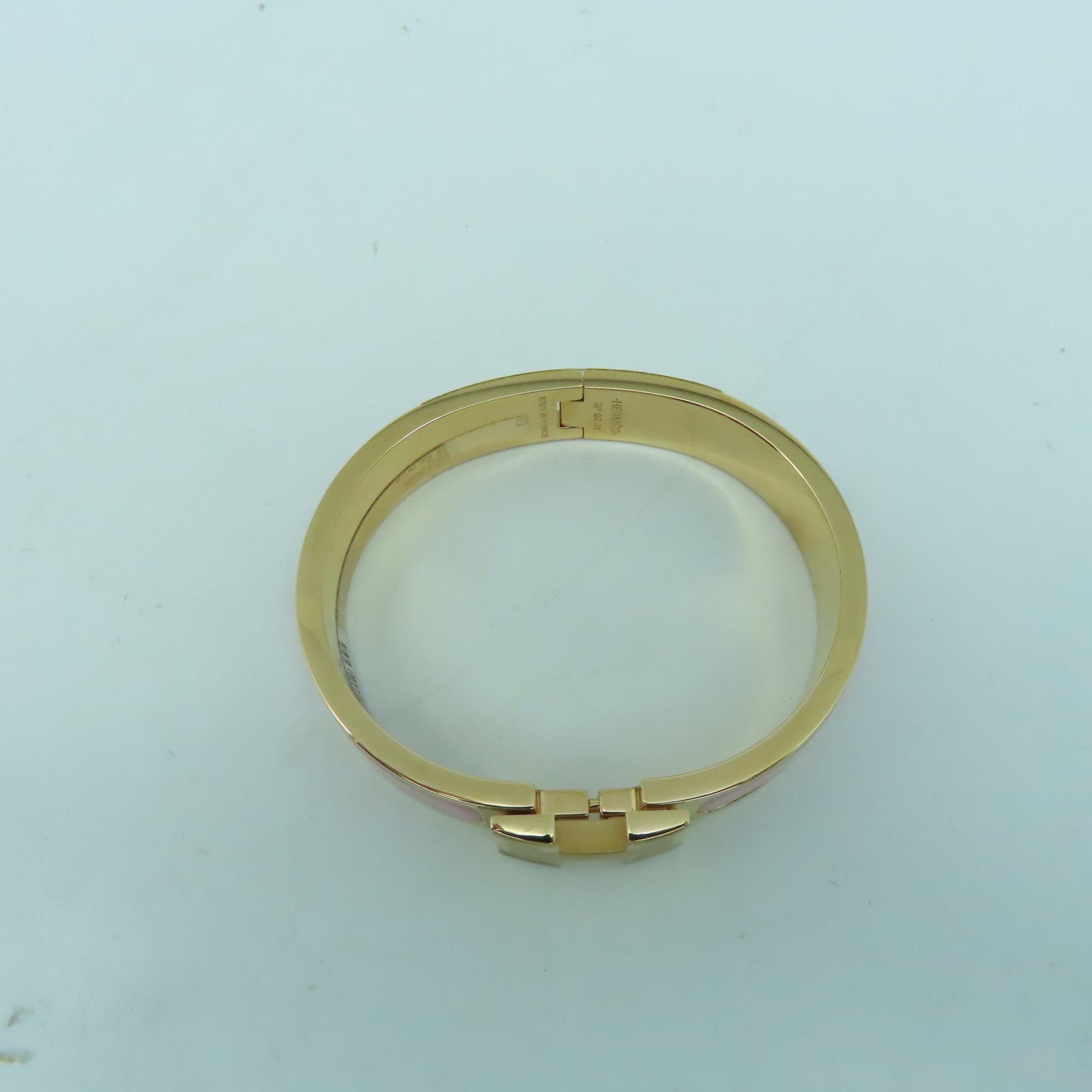 HERMES 金屬H Bangle金扣手鐲粉紅色/金色