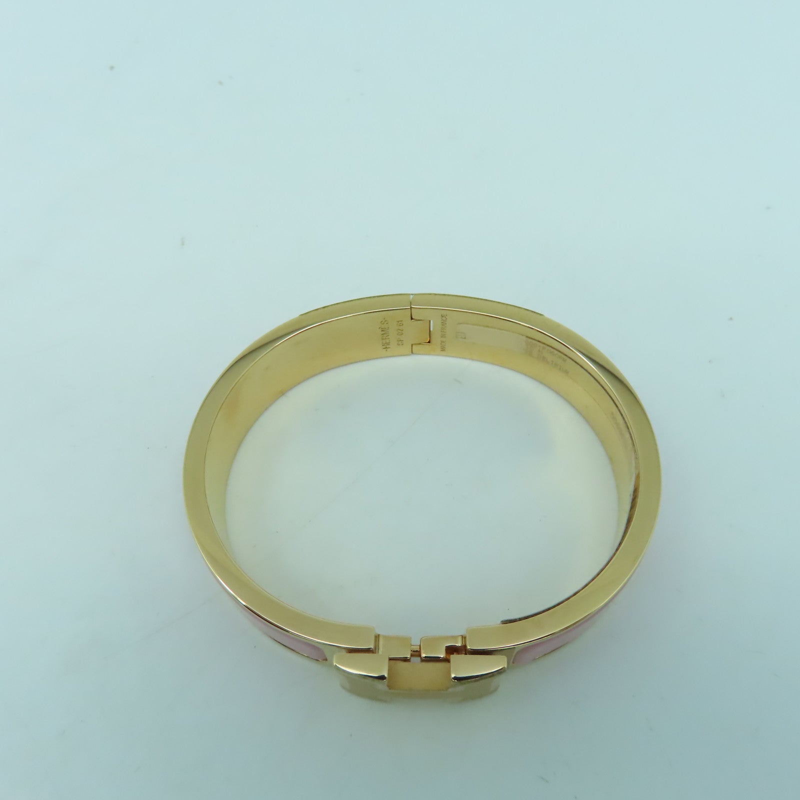 HERMES 金屬H Bangle金扣手鐲粉紅色/金色
