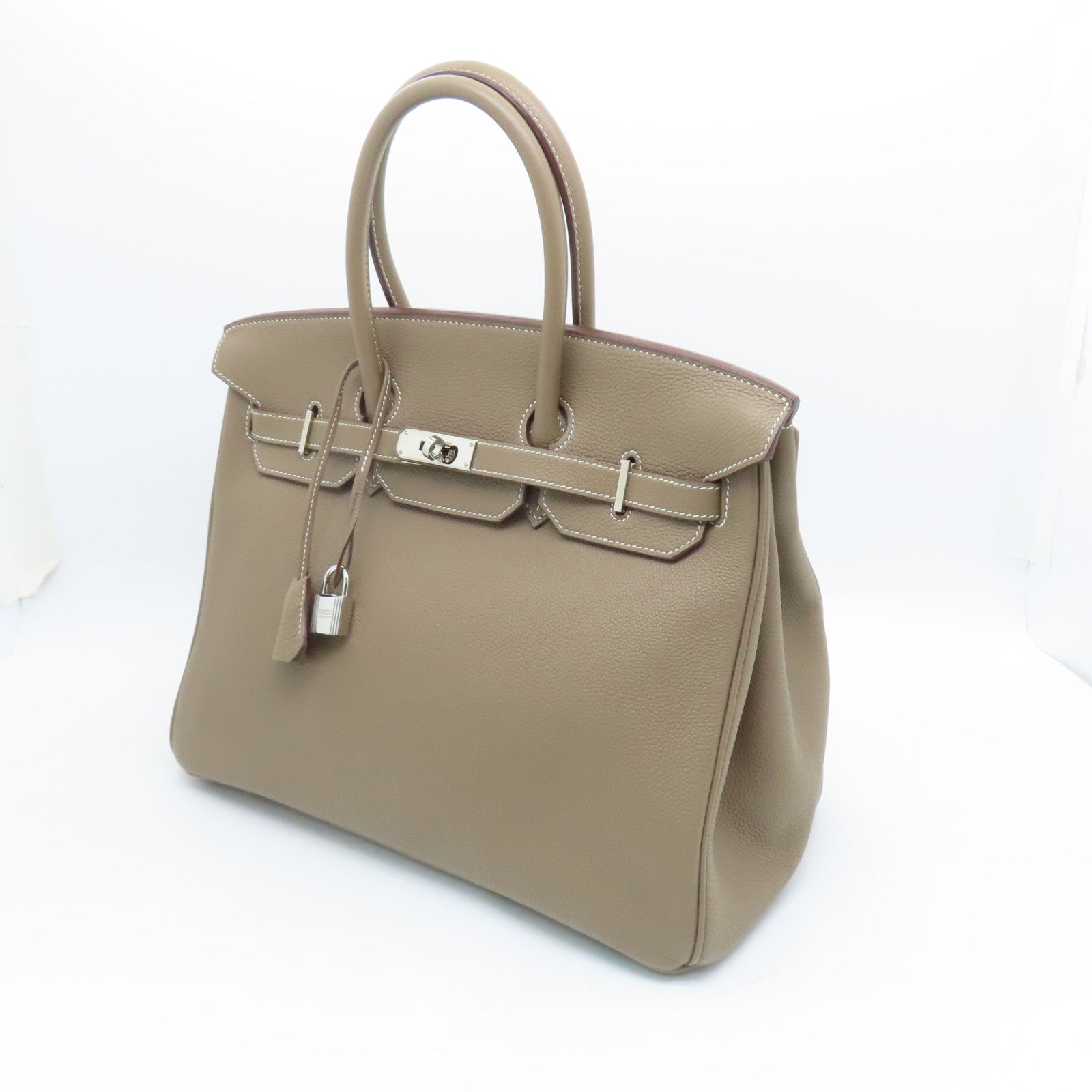 HERMES Clemence皮革Birkin 35銀扣手挽袋灰色