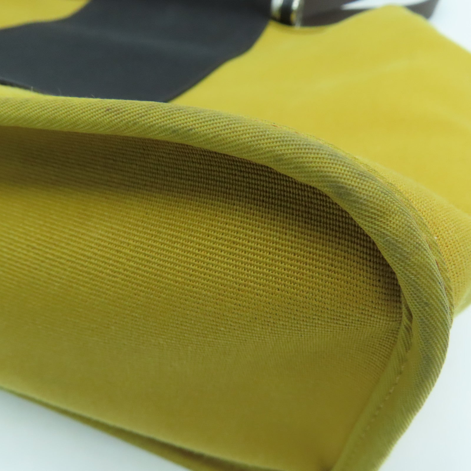 HERMES Canvas Cabag Silver Buckle Handle Shoulder Bag Black/Mustard