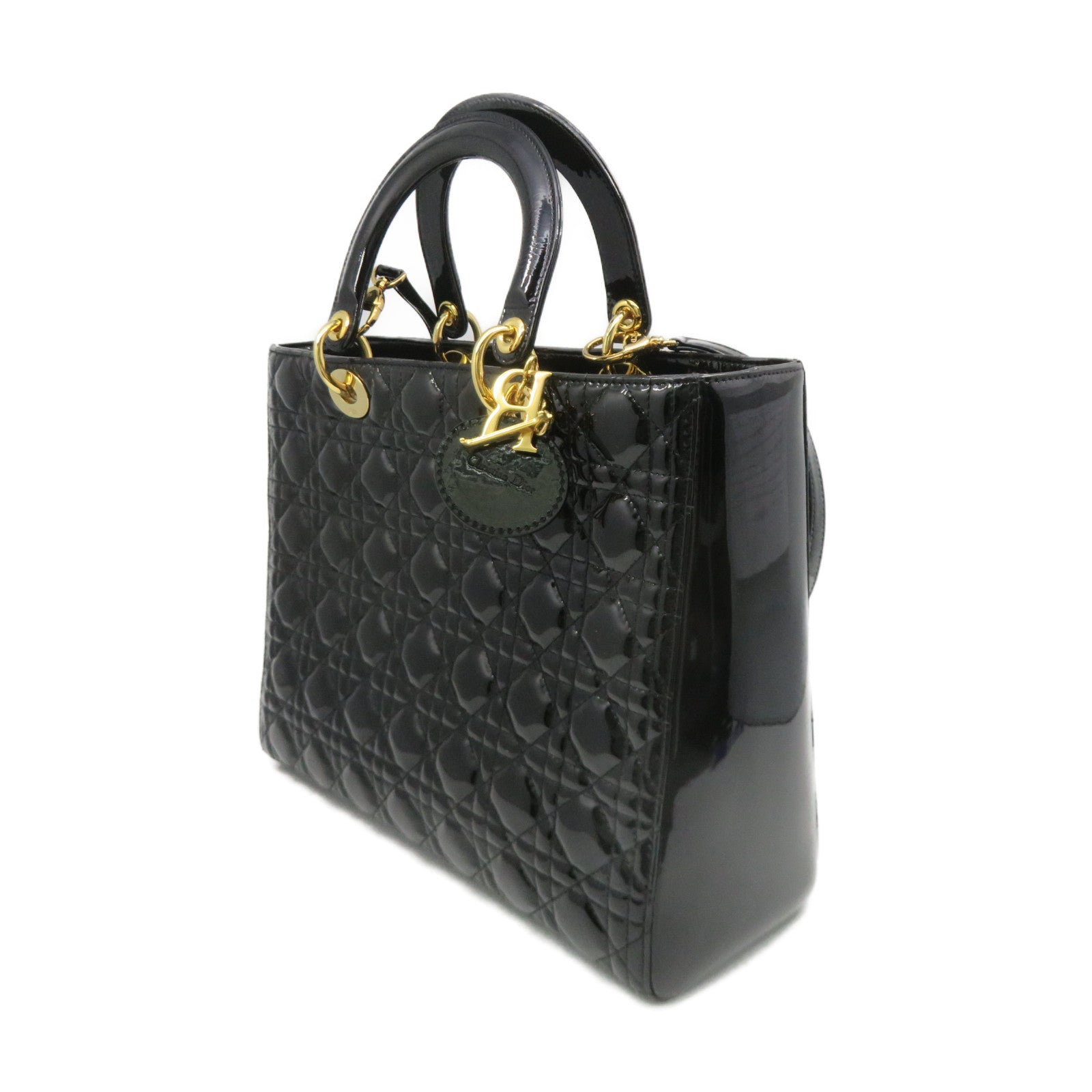 Dior 【激减优惠】漆皮Lady Dior GM 2way Hand Bag手挽肩背两用袋黑色