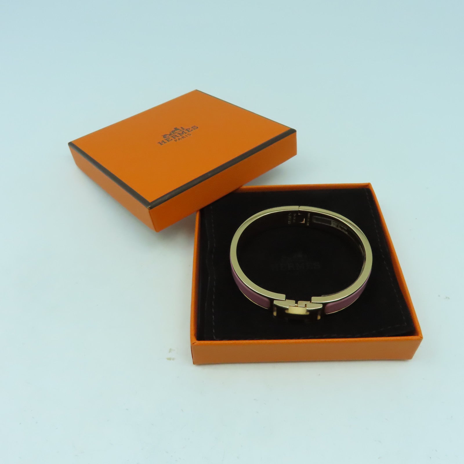 HERMES 金屬H Bangle金扣手鐲粉紅色/金色