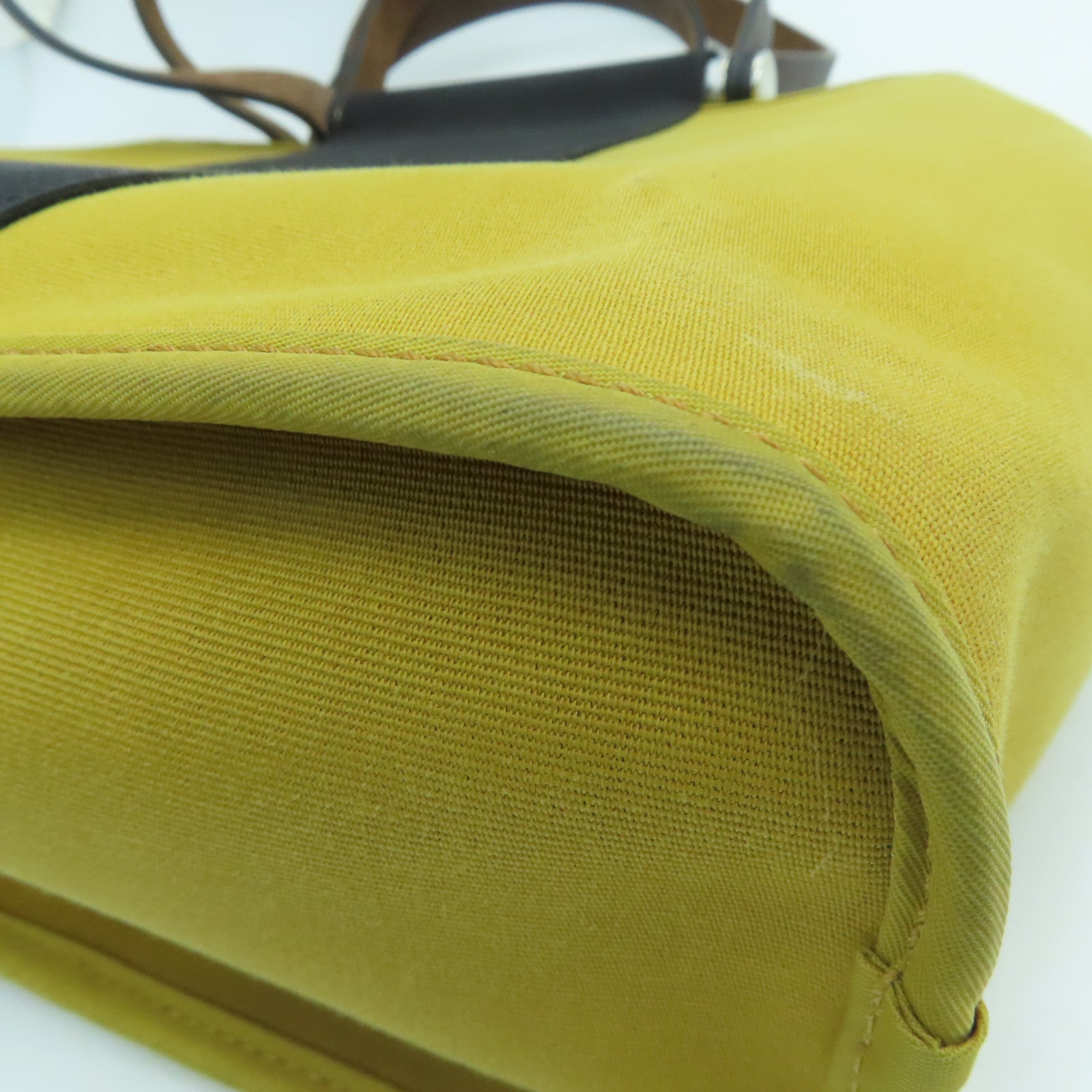 HERMES Canvas Cabag Silver Buckle Handle Shoulder Bag Black/Mustard