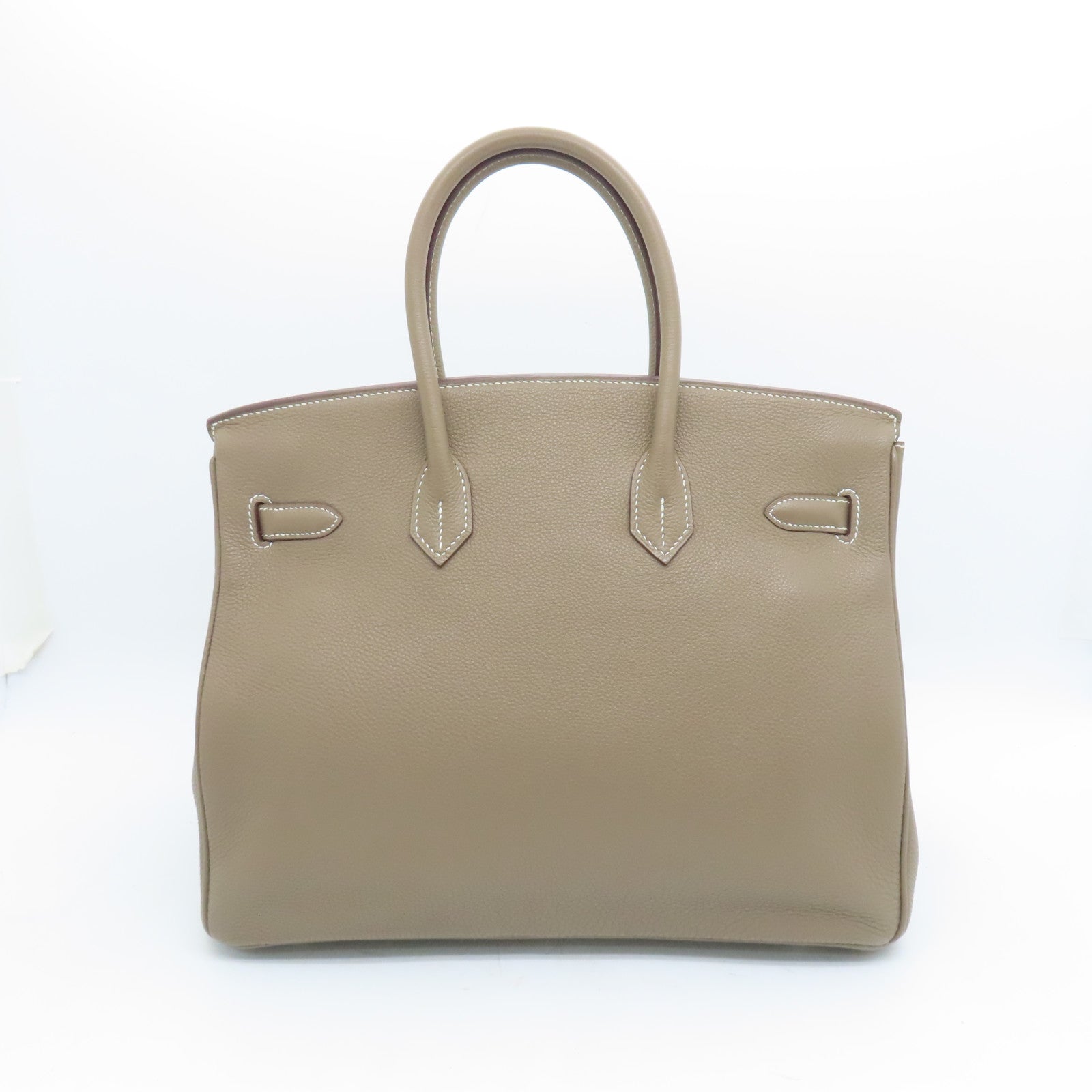 HERMES Clemence皮革Birkin 35銀扣手挽袋灰色