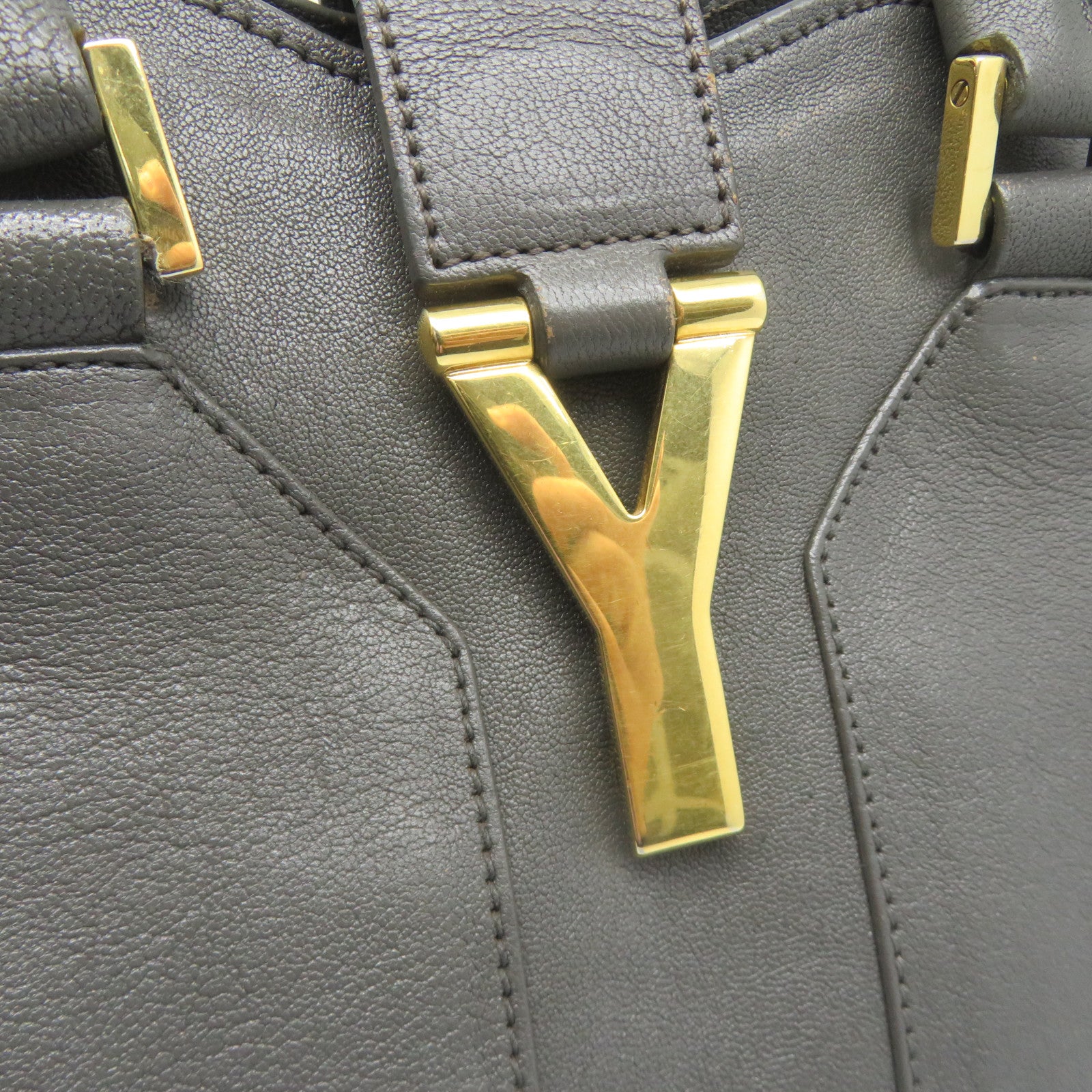 YVES SAINT LAURENT 牛皮皮革Chyc Cabas金扣链带肩背袋灰色