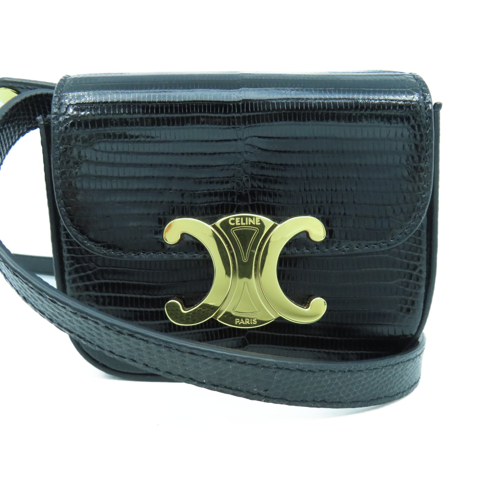 CELINE 牛皮皮革Shoulder Bag金扣肩背袋黑色