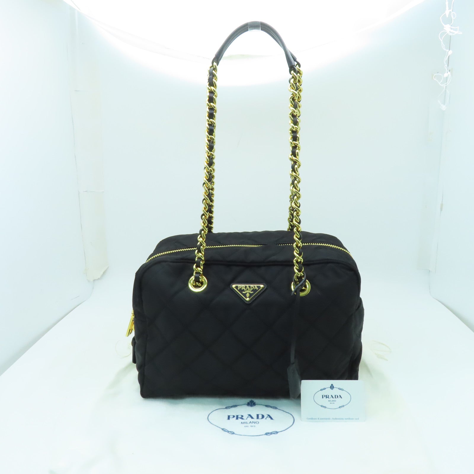 PRADA 尼龍Tessuto Impuntu金扣鏈帶肩背袋黒色