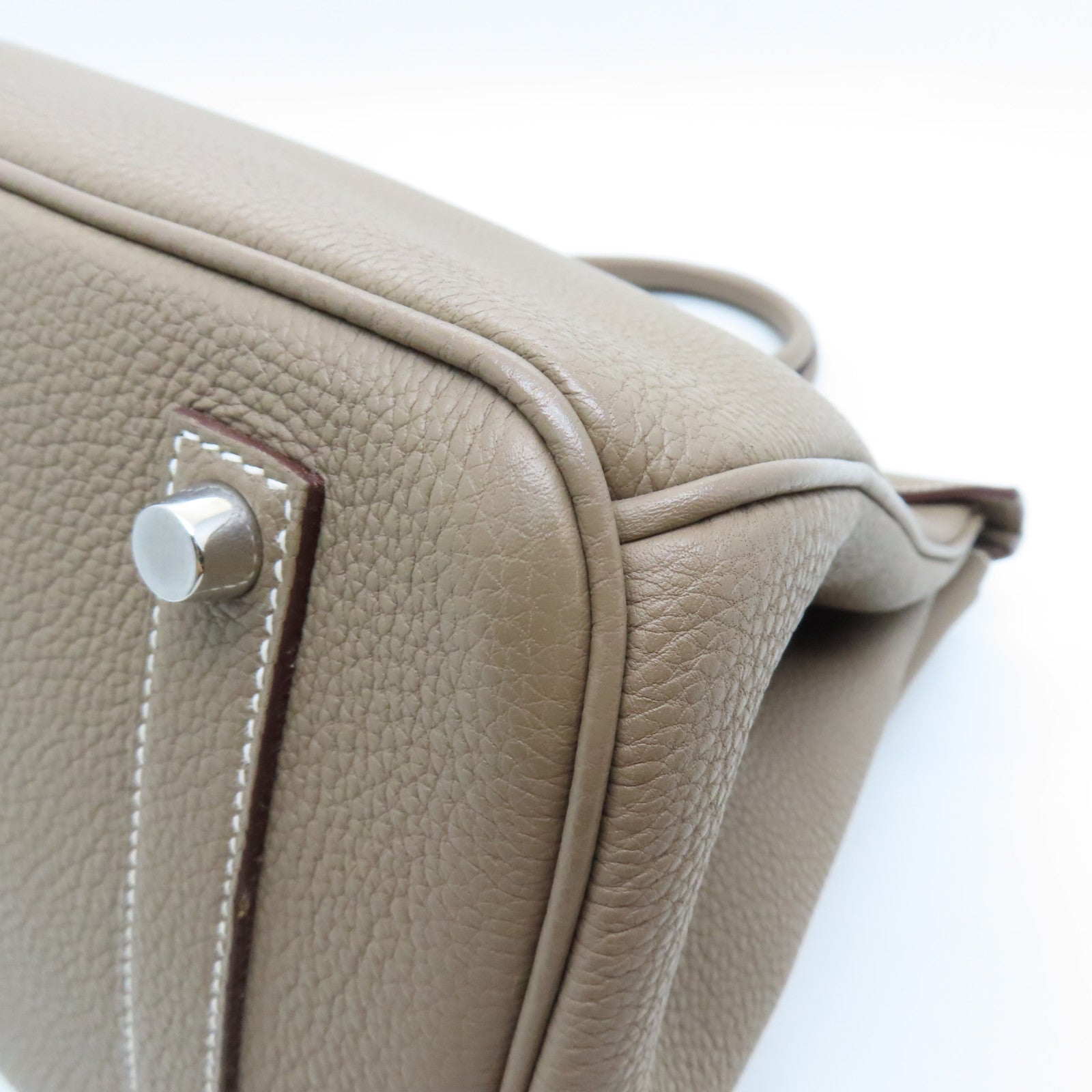 HERMES Clemence皮革Birkin 35銀扣手挽袋灰色