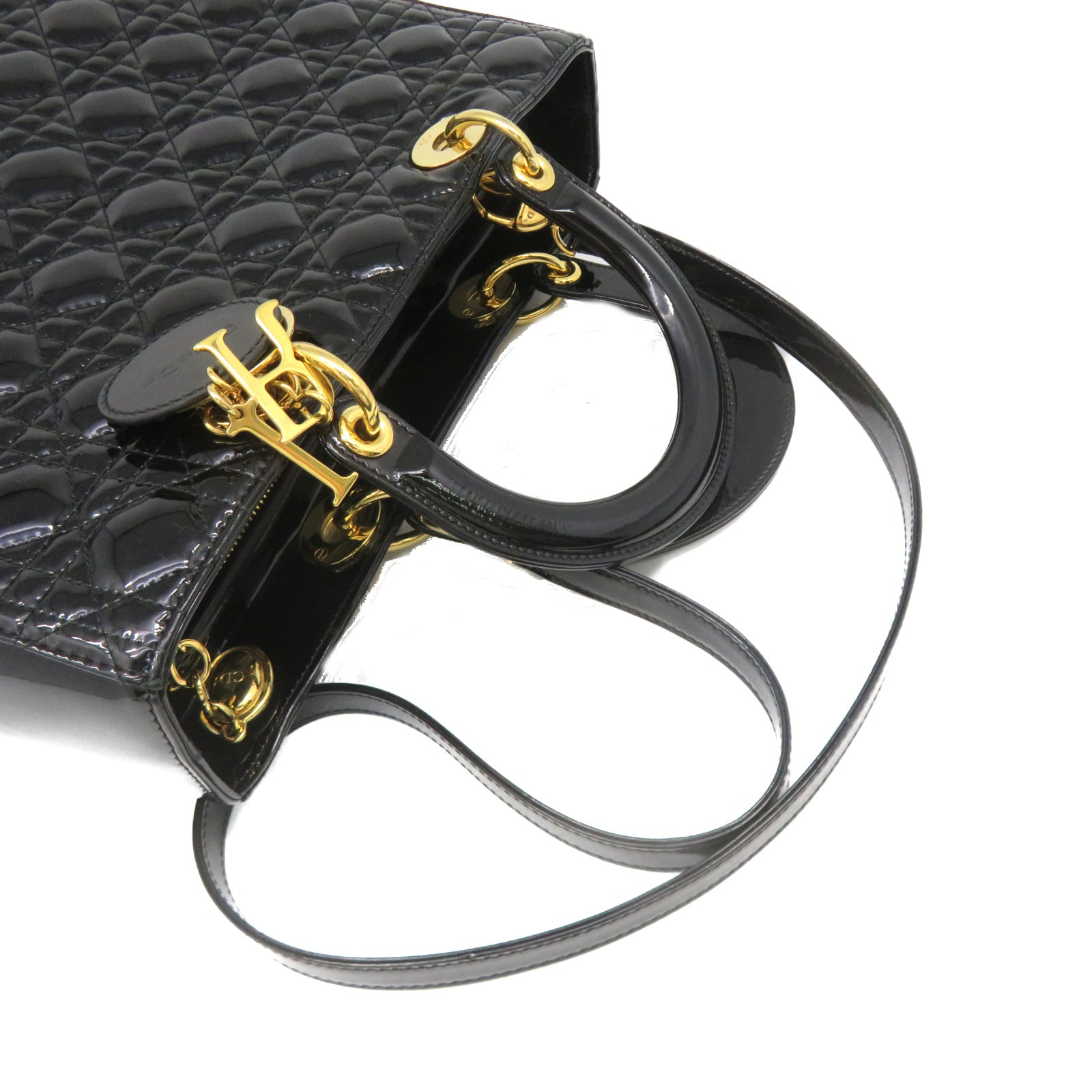 Dior 【激减优惠】漆皮Lady Dior GM 2way Hand Bag手挽肩背两用袋黑色