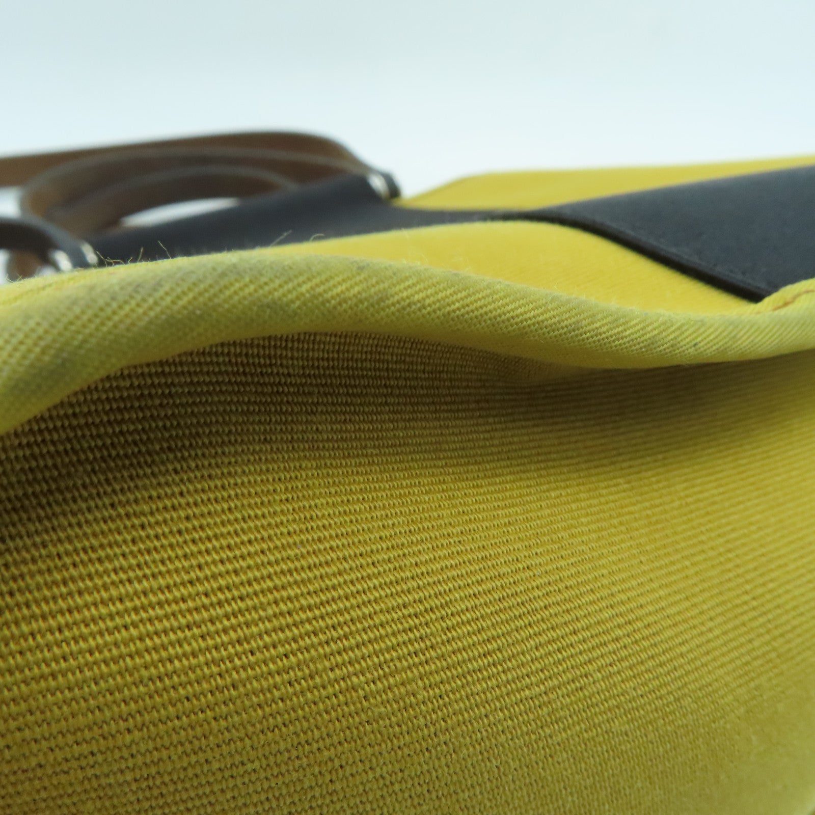 HERMES Canvas Cabag Silver Buckle Handle Shoulder Bag Black/Mustard