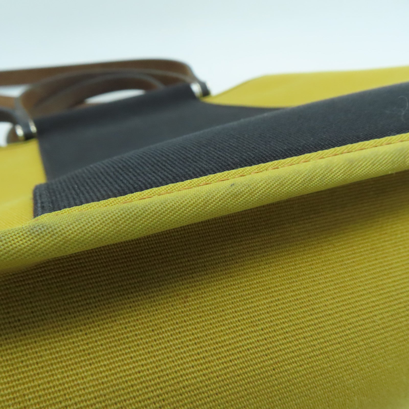 HERMES Canvas Cabag Silver Buckle Handle Shoulder Bag Black/Mustard