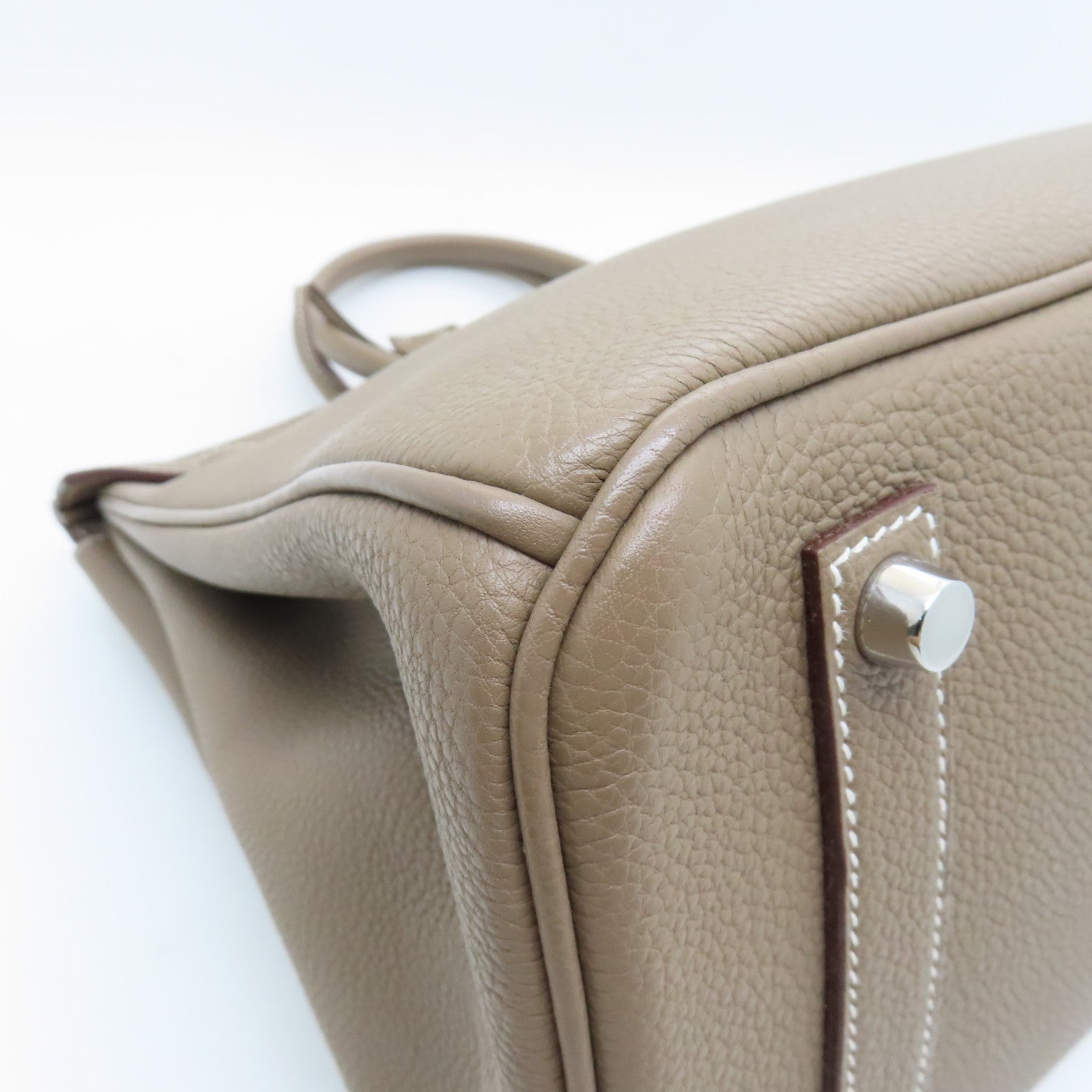 HERMES Clemence皮革Birkin 35銀扣手挽袋灰色