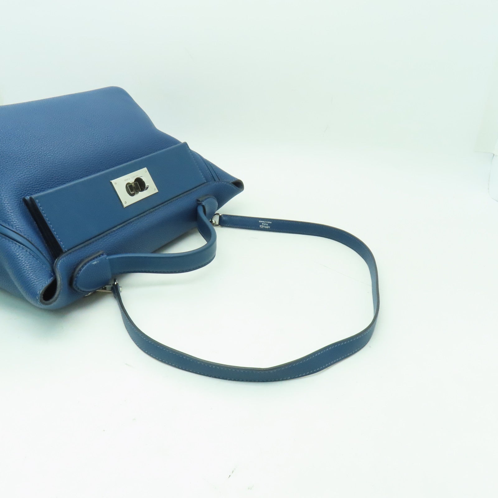 HERMES Clemence皮革24/24 29CM銀扣手挽肩背兩用袋深藍色