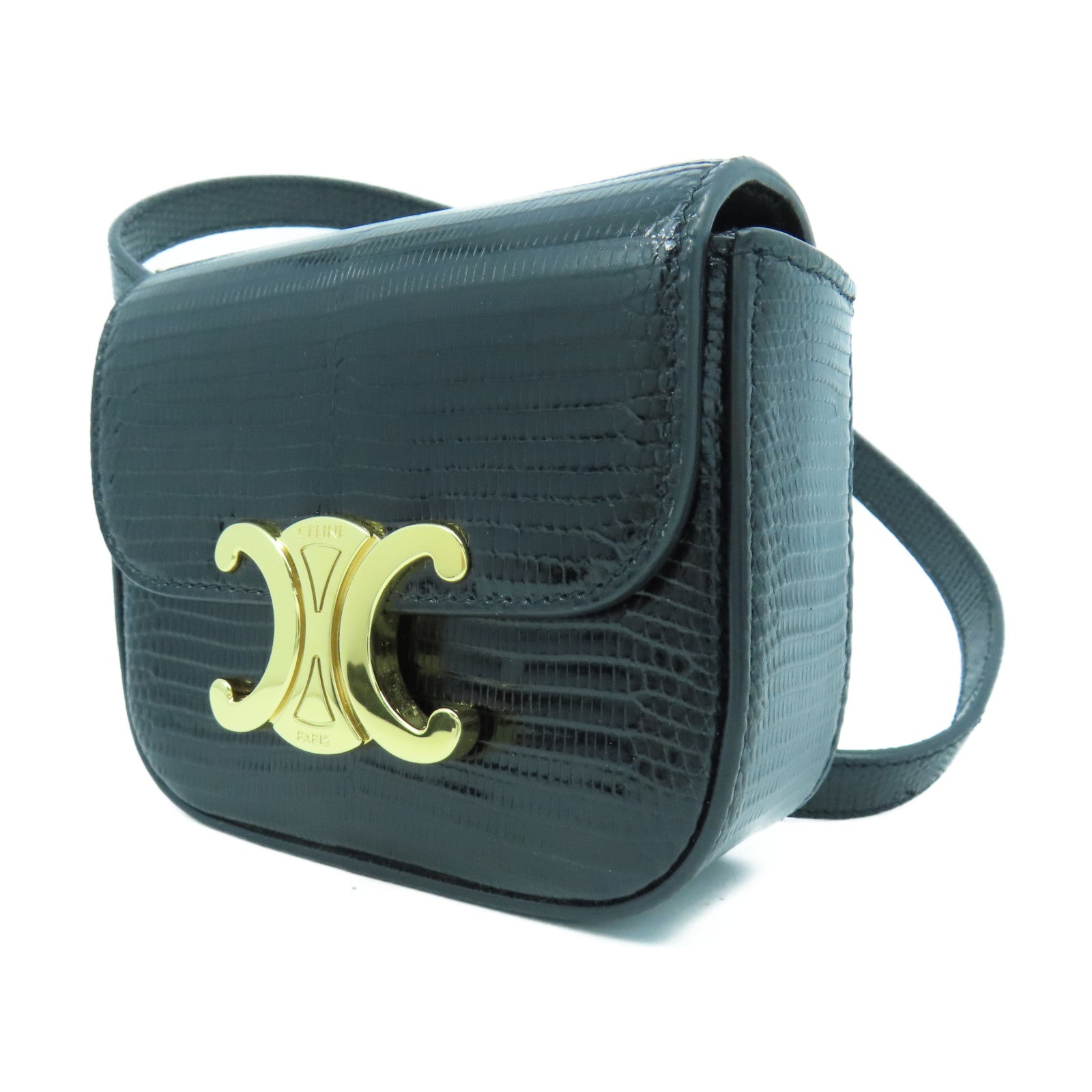 CELINE 牛皮皮革Shoulder Bag金扣肩背袋黑色