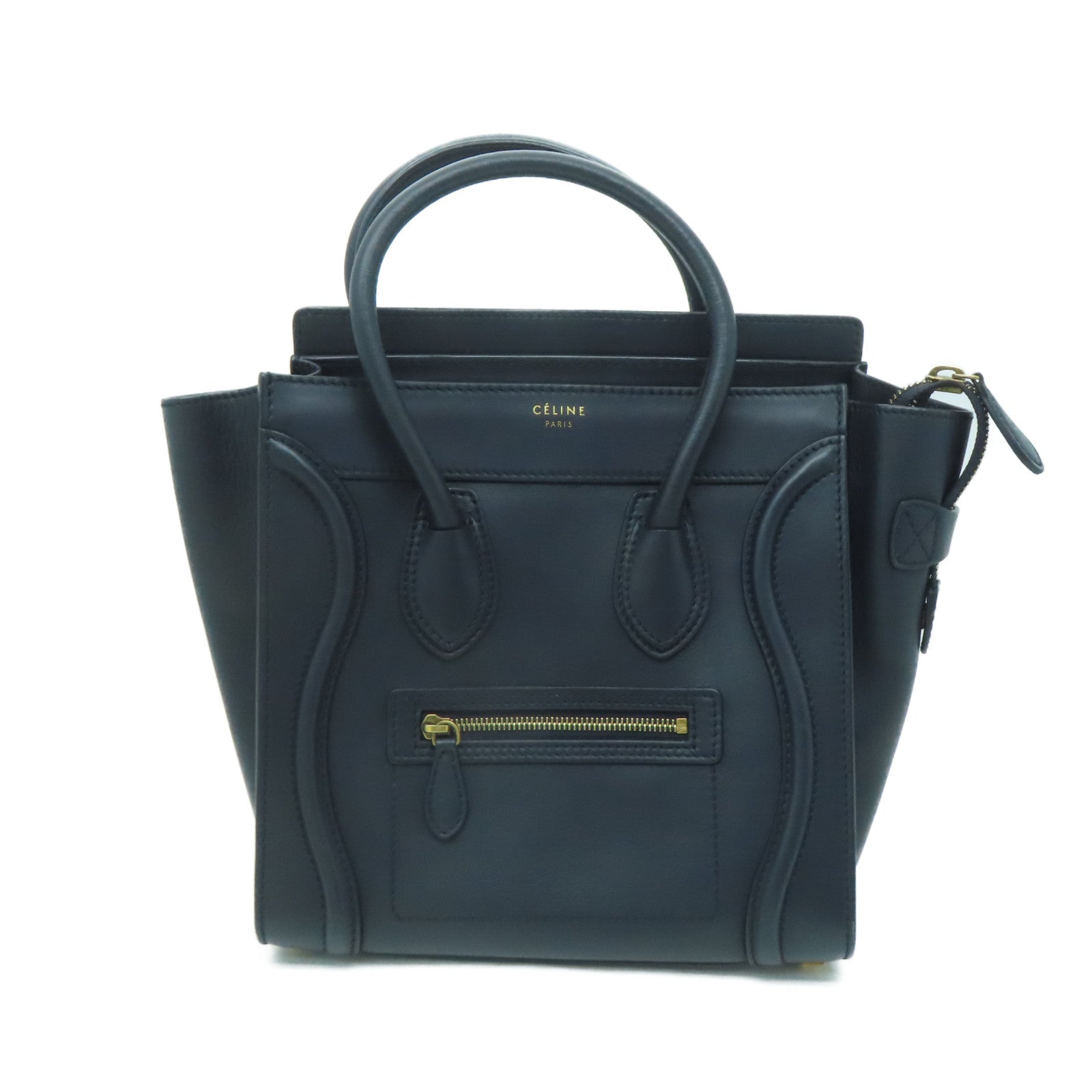 CELINE 牛皮皮革Micro Luggage金扣手挽袋深藍色