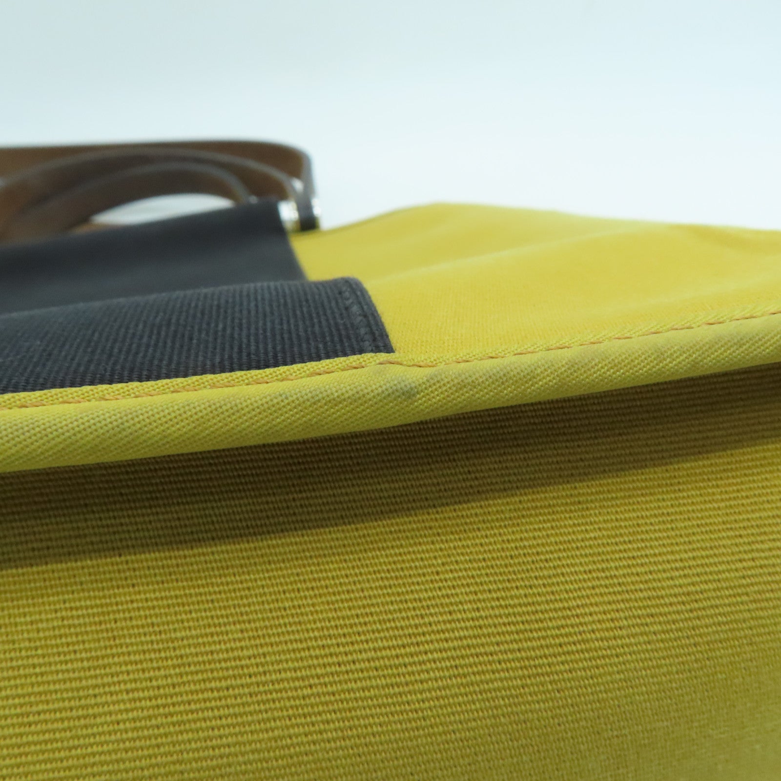 HERMES Canvas Cabag Silver Buckle Handle Shoulder Bag Black/Mustard