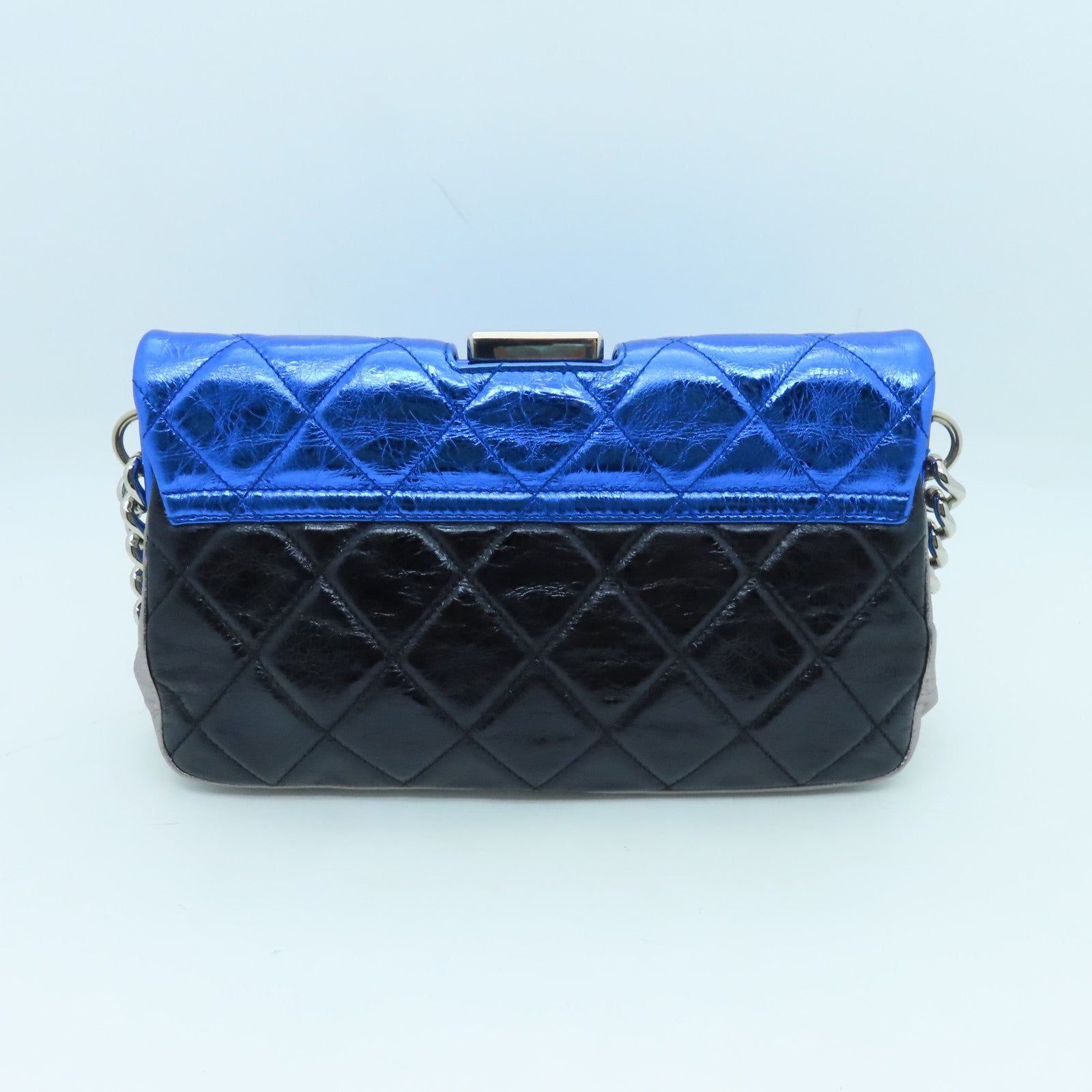 CHANEL 菱格Aged Calf皮革Chain Shoulder Bag銀扣鏈帶肩背袋藍色/粉紅色
