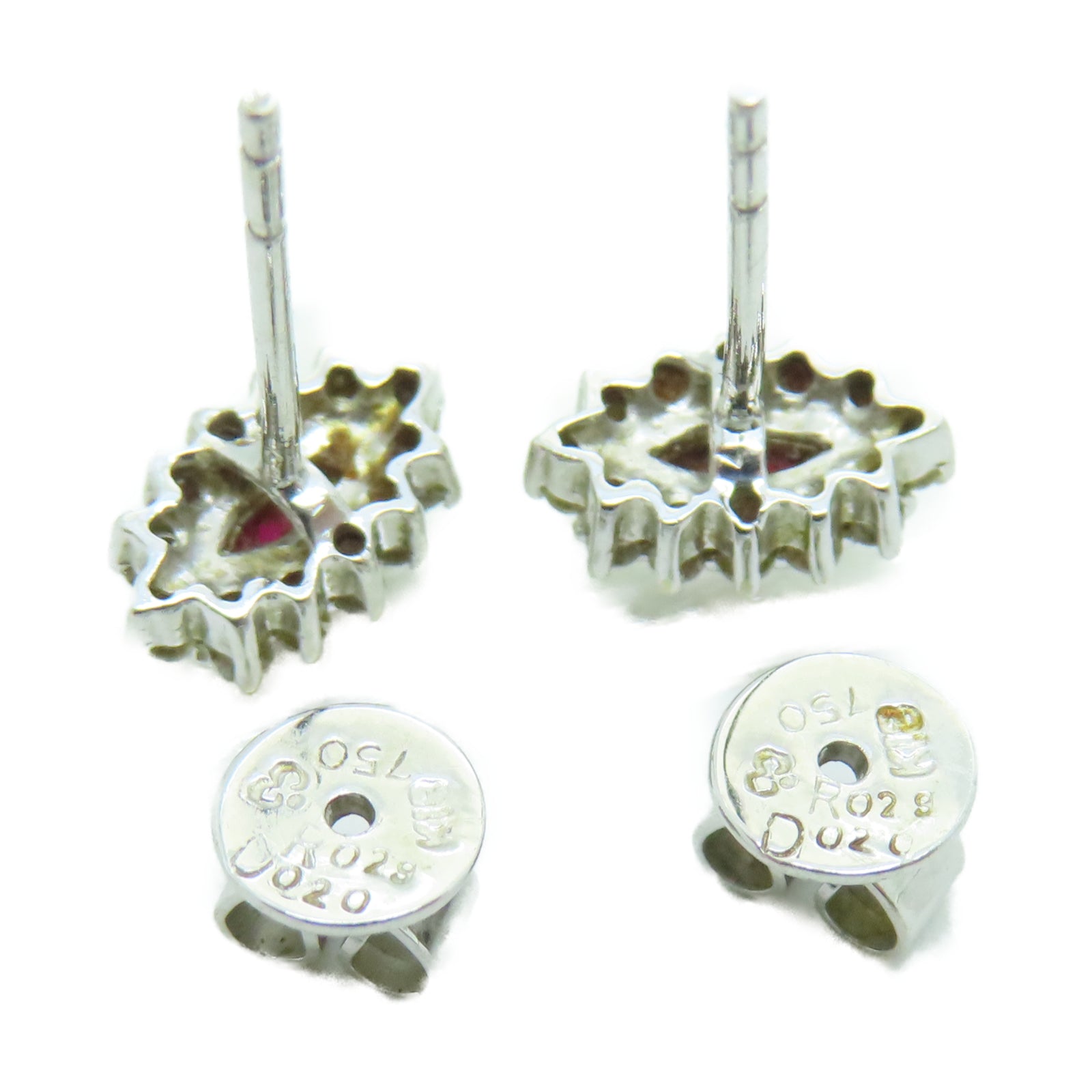 JEWELRY 18K白金Earrings0.2ct紅寶石/0.2ct鑽石耳環